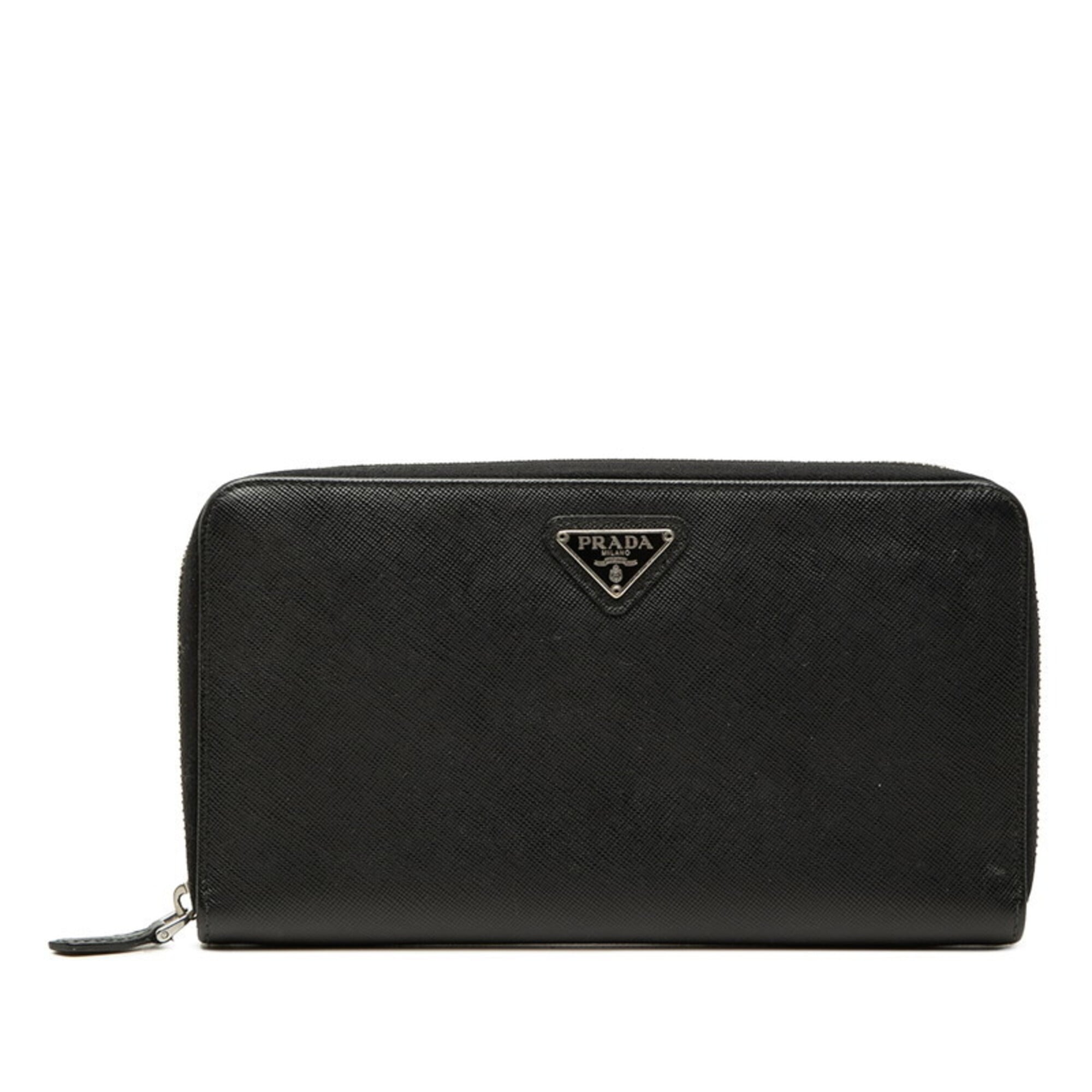 Prada Saffiano Black Leather Long Wallet (Bi-Fold) (Pre-Owned)