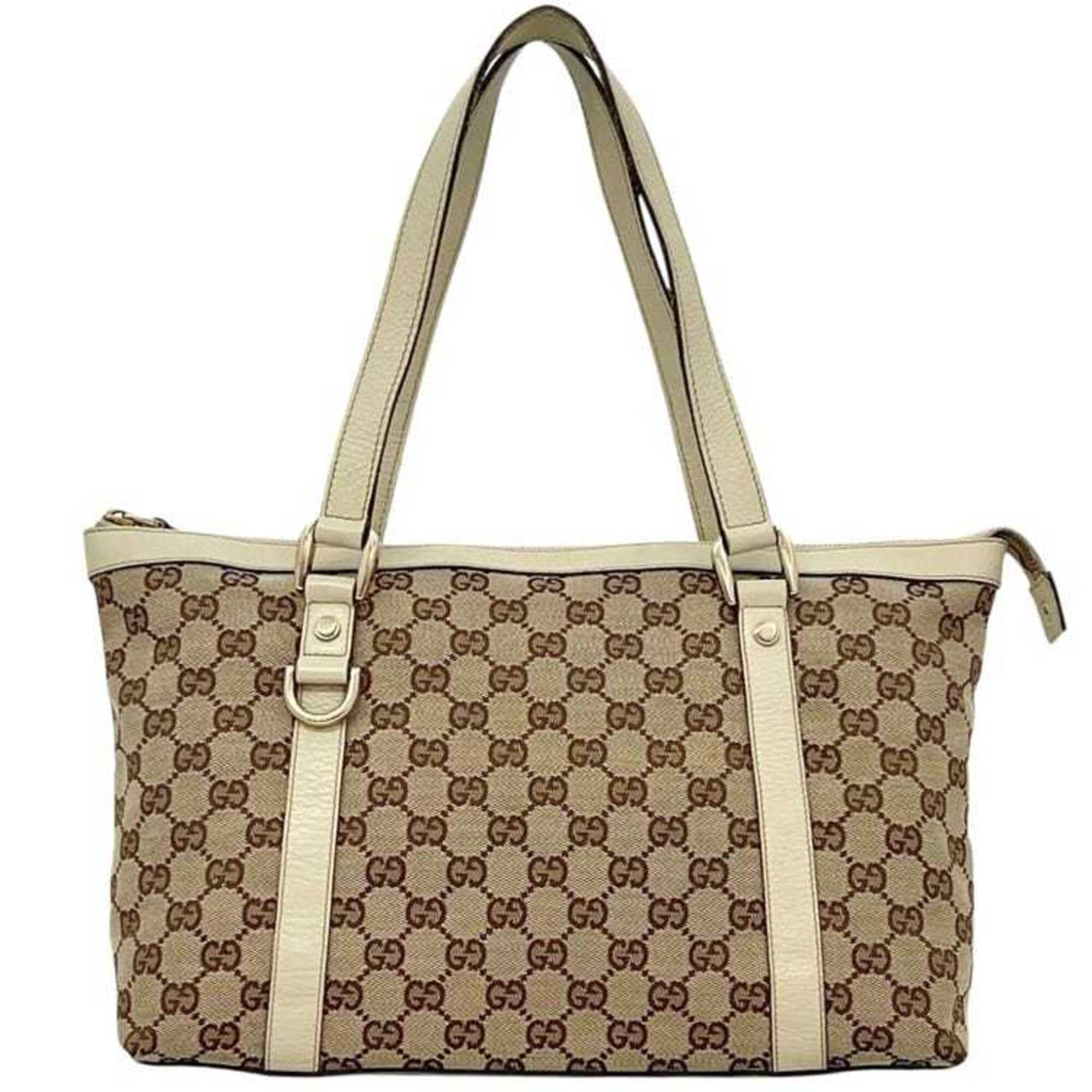 Gucci Beige Canvas Leather Tote Bag (Pre-Owned)