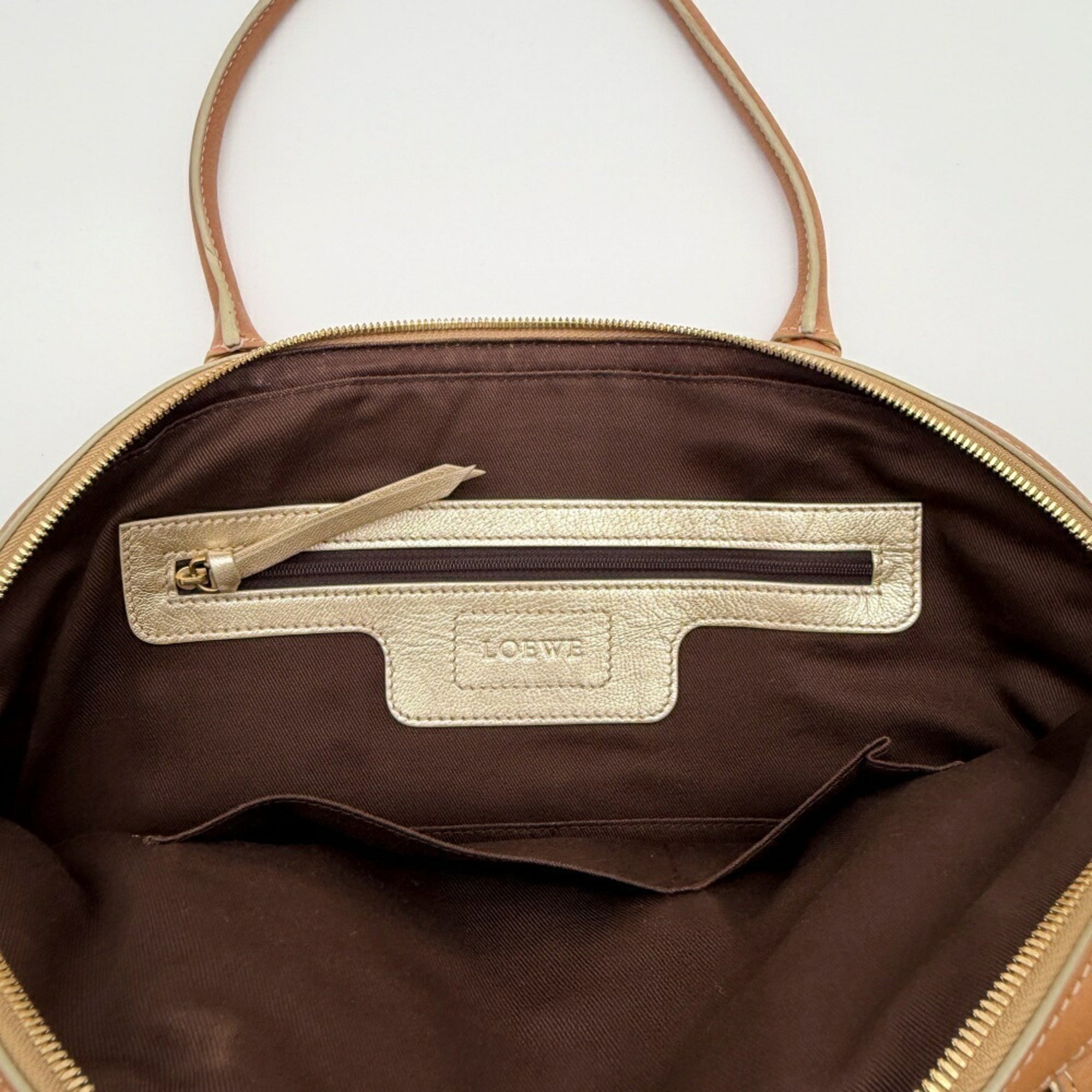 Loewe Beige Blue Nylon Leather Boston Bag Tote Bag (Pre-Owned)