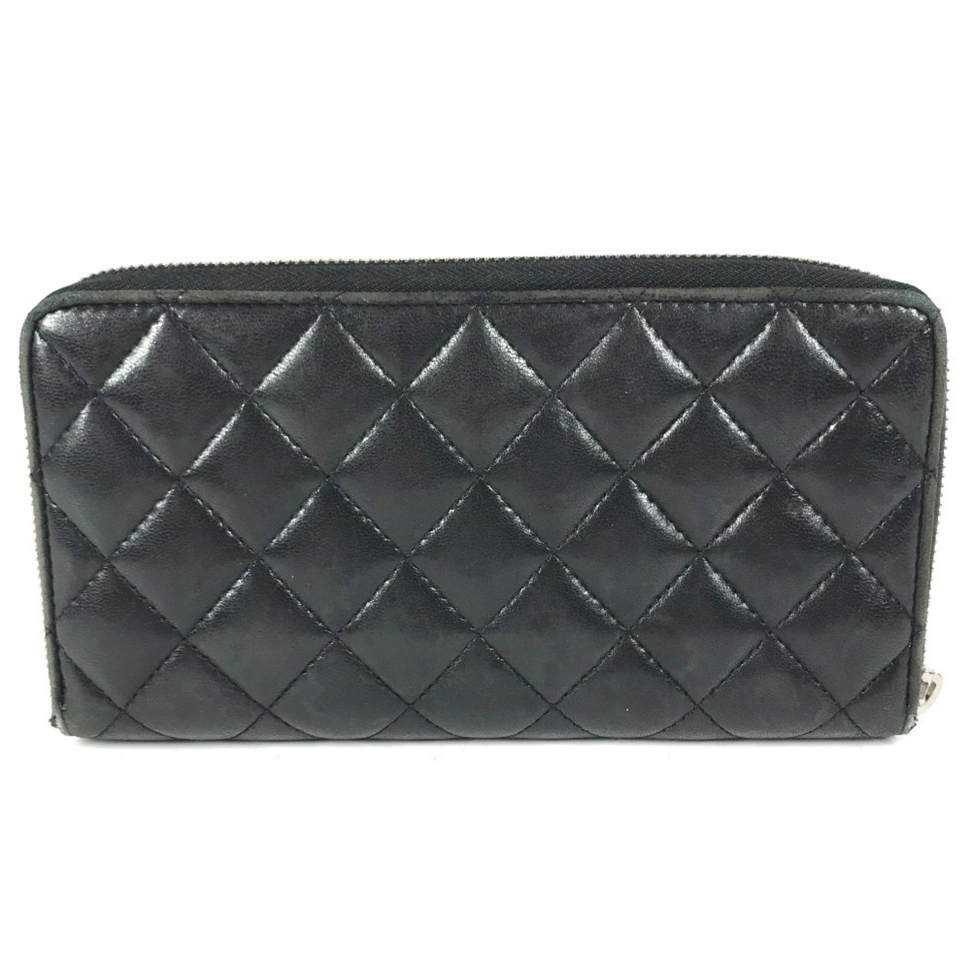 Chanel Matelasse Black Leather Long Wallet (Bi-Fold) (Pre-Owned)