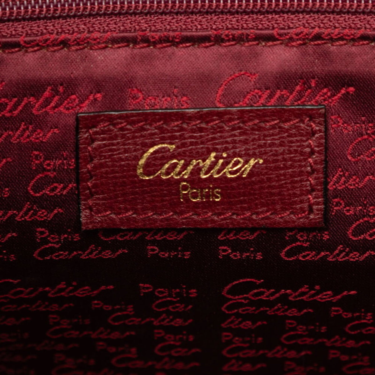 Cartier Bordeaux Wine Red Leather Boston Bag Handbag (Pre-Owned)