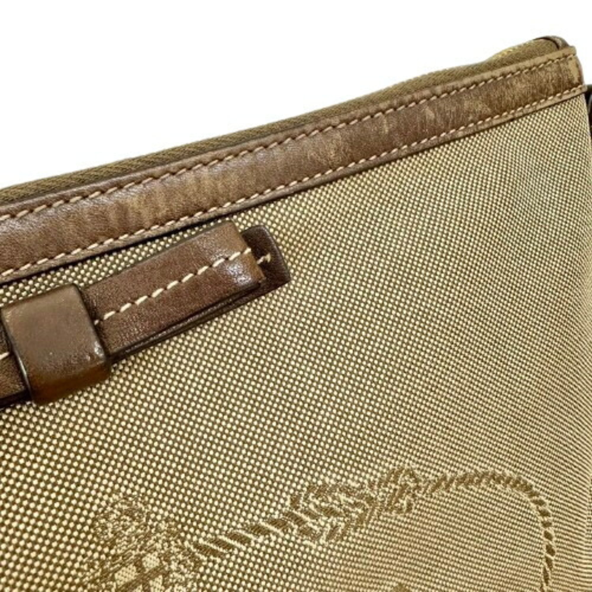 Prada Beige Brown Canvas Shoulder Bag (Pre-Owned)