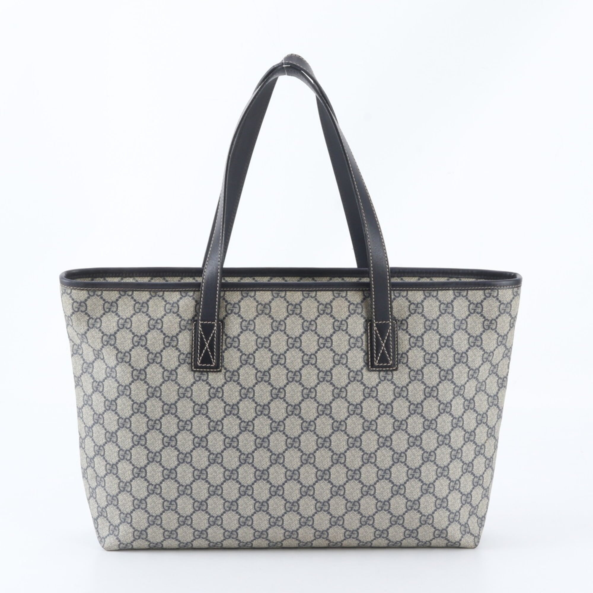 Gucci Navy Coated Canvas Leather Shoulder Bag (Pre-Owned)