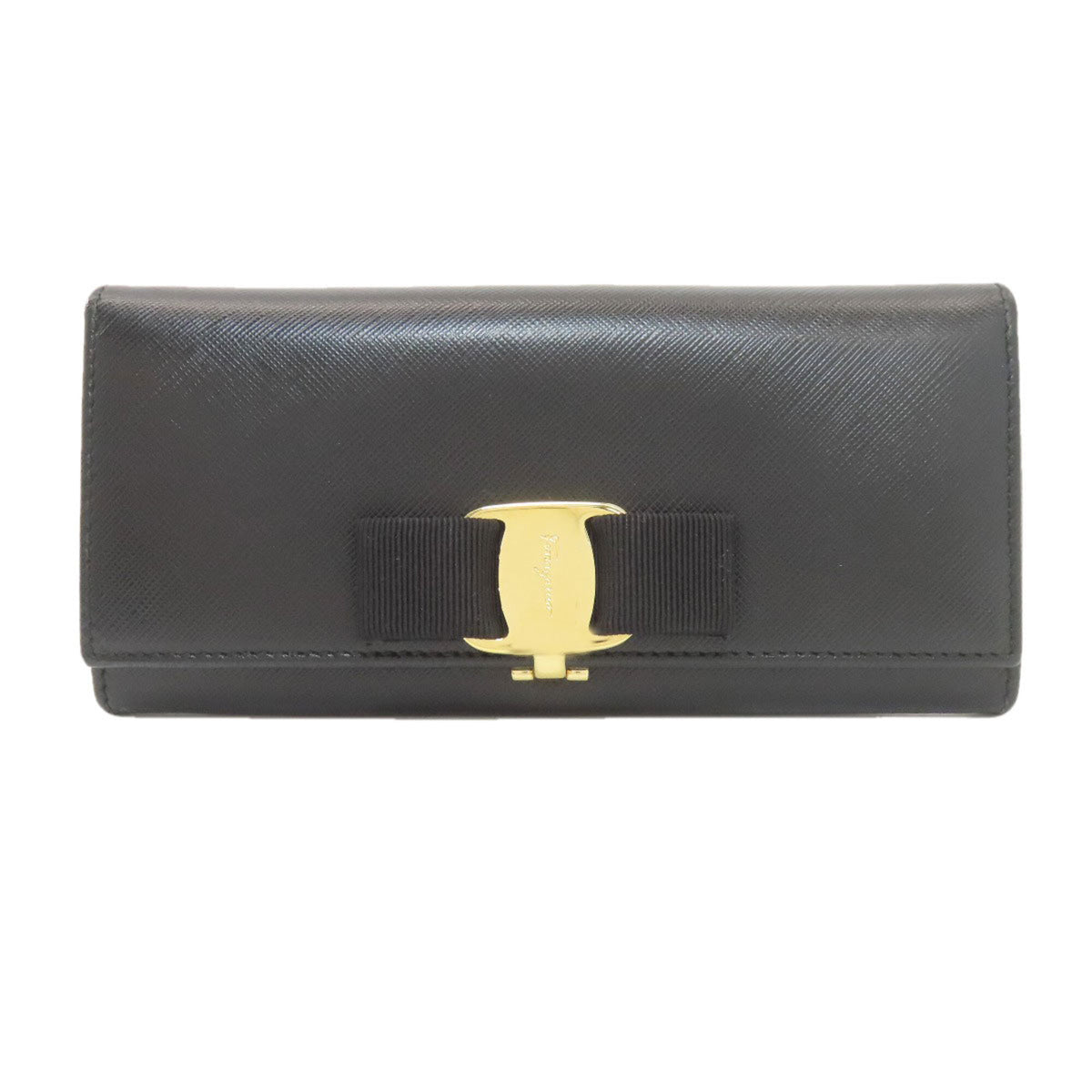 Salvatore Ferragamo Black Leather Long Wallet (Bi-Fold) (Pre-Owned)