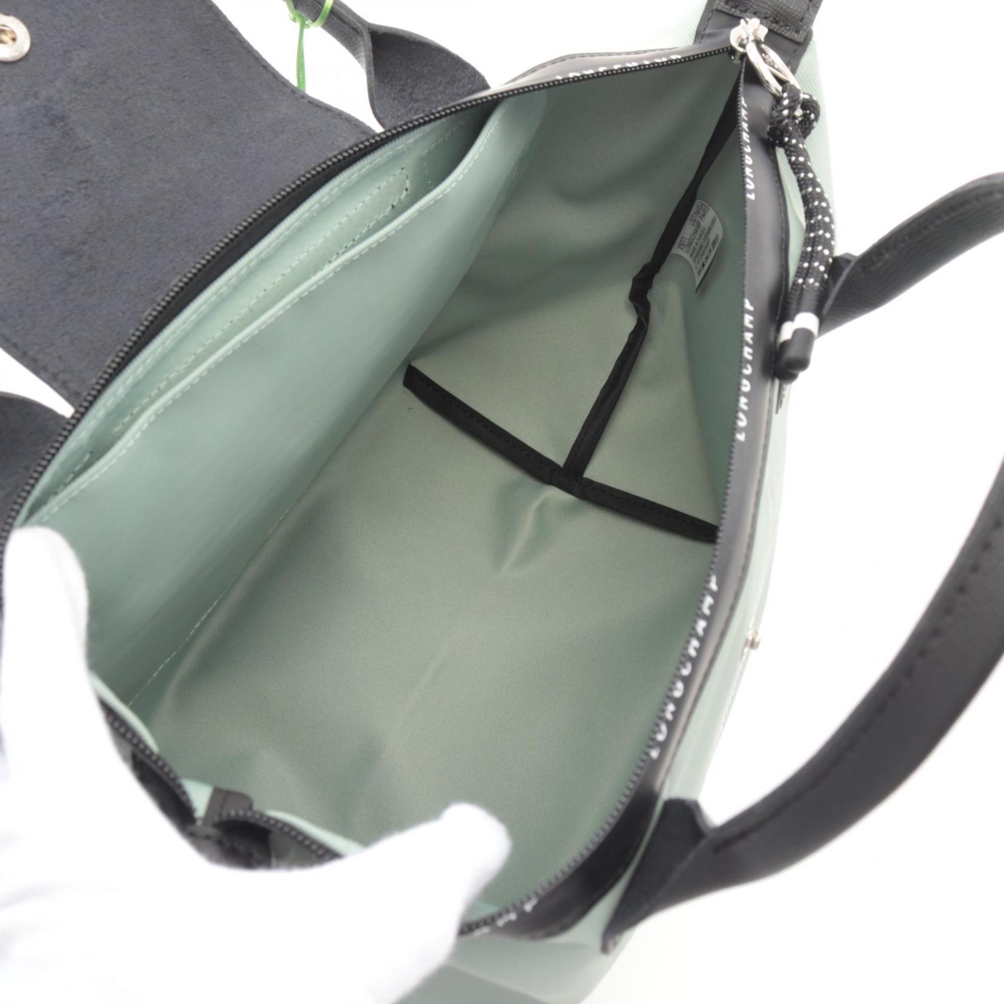 Longchamp Black Green Canvas Leather Tote Bag (Pre-Owned)