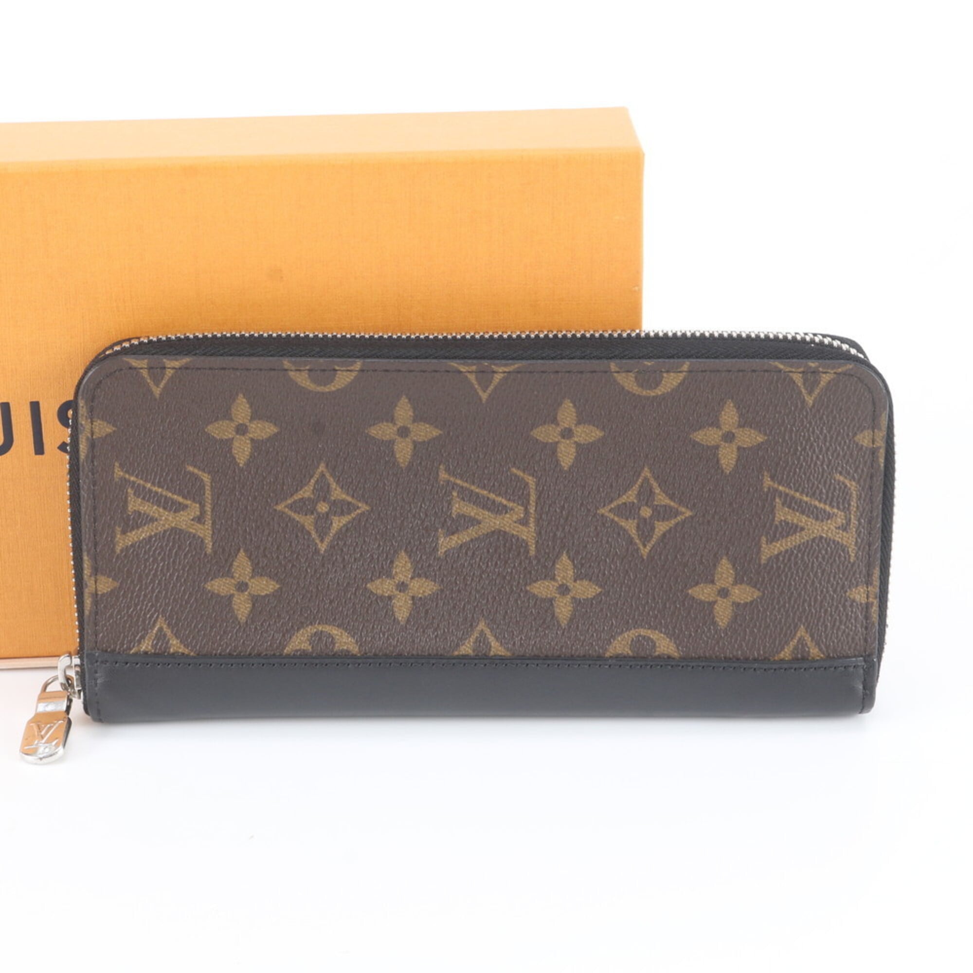 Louis Vuitton Black Brown Leather Coated Canvas Long Wallet (Bi-Fold) (Pre-Owned)
