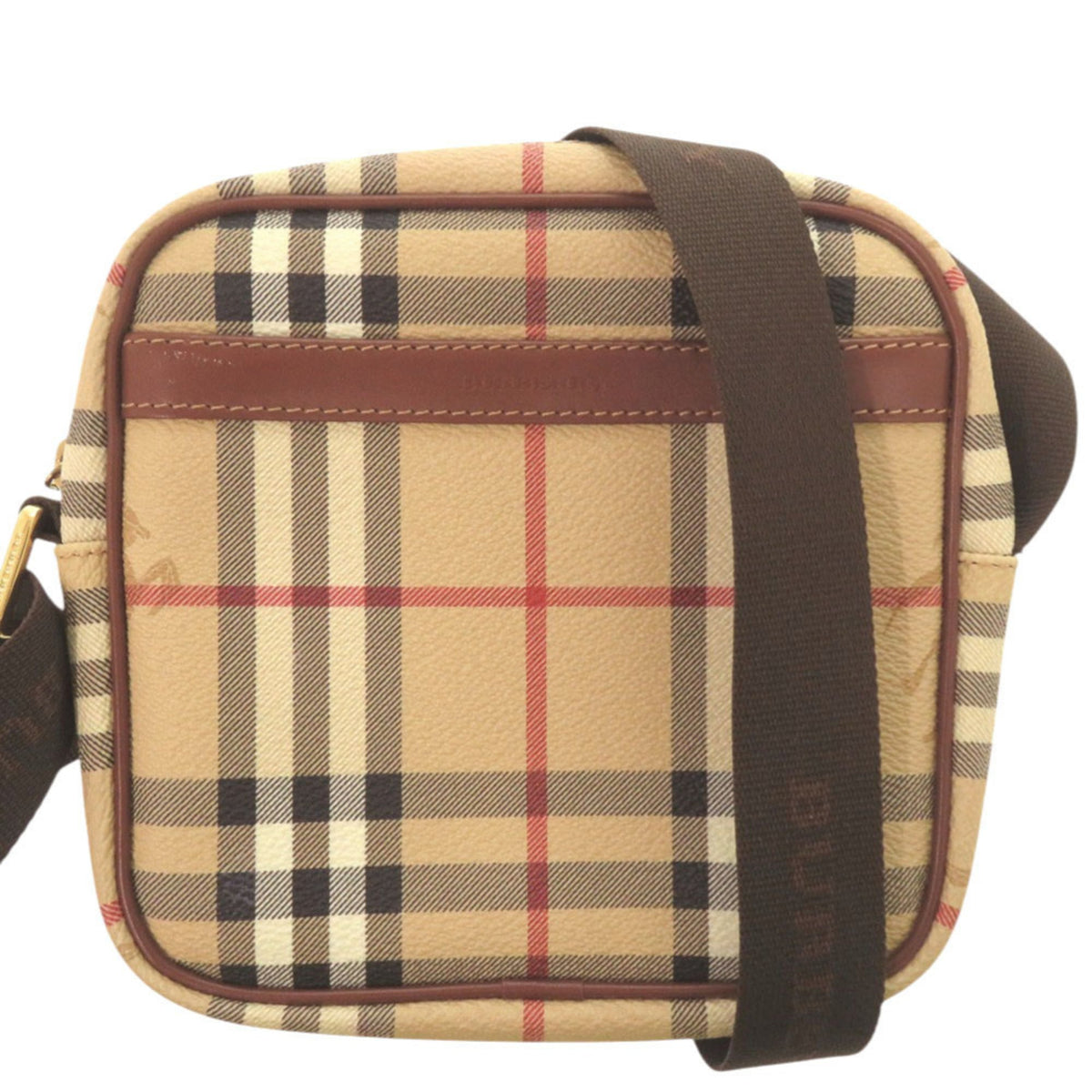 Burberry Beige Black Red Color Leather Canvas Shoulder Bag (Pre-Owned)