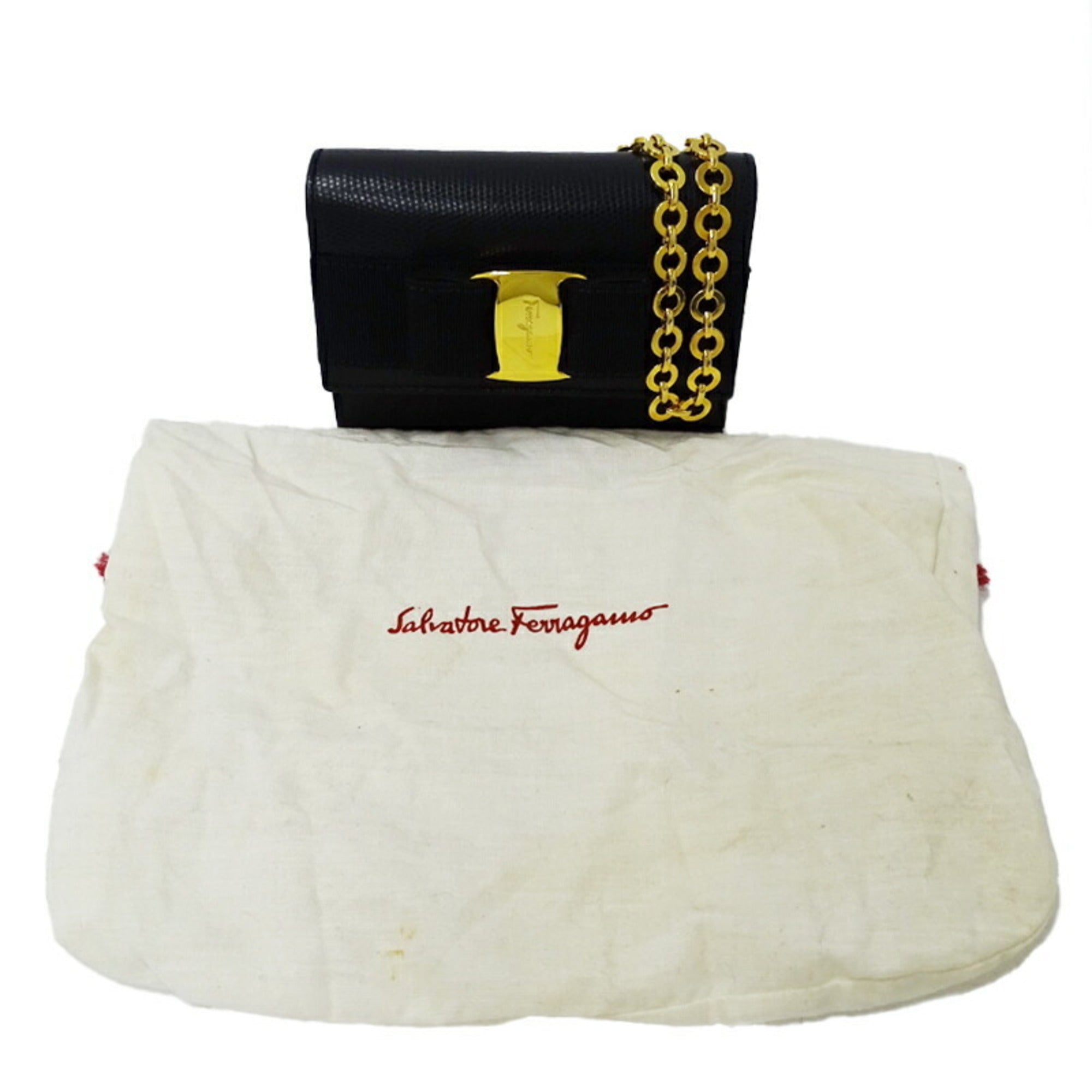 Salvatore Ferragamo Black Leather Shoulder Bag (Pre-Owned)