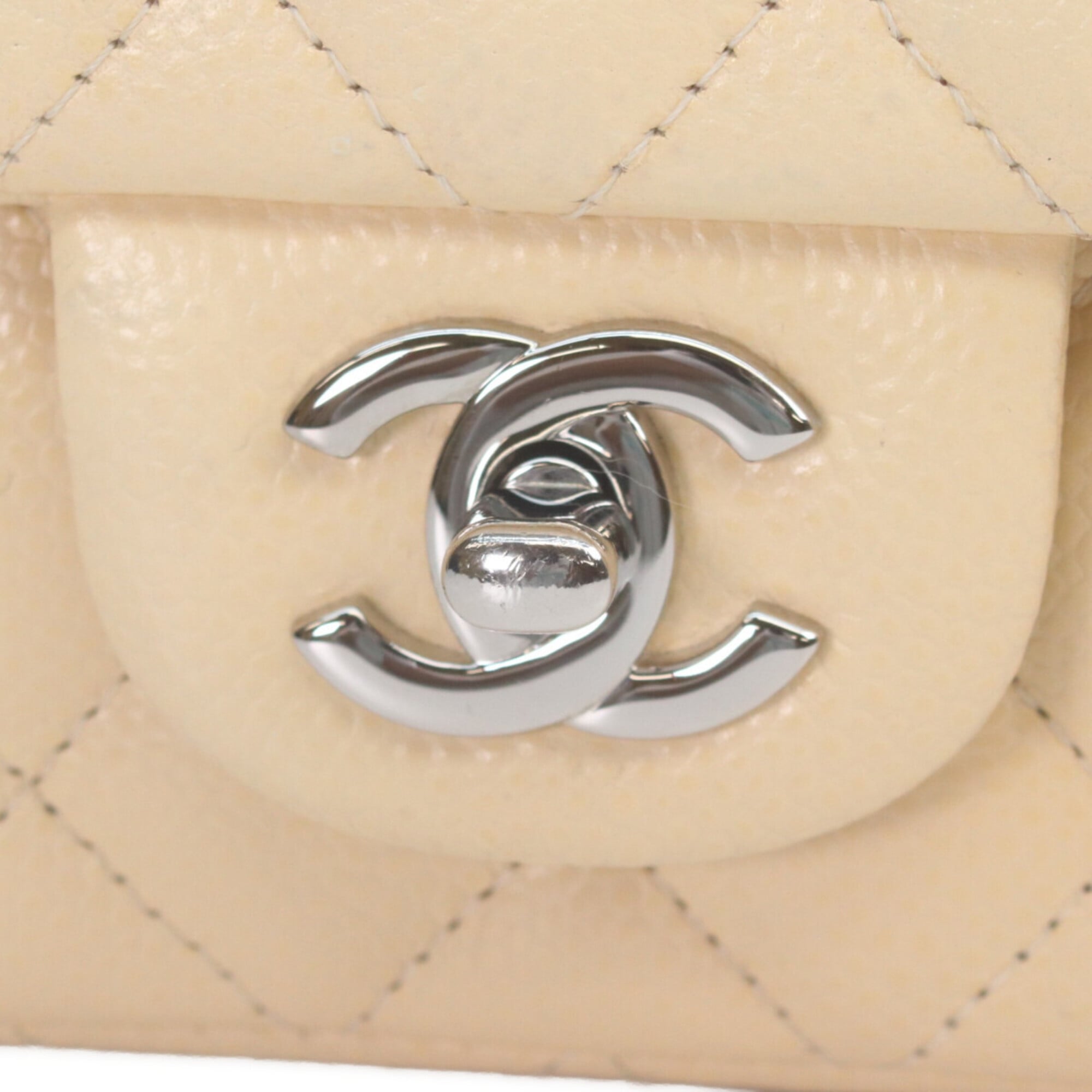Chanel Light Beige Grained Calfskin Shoulder Bag (Pre-Owned)