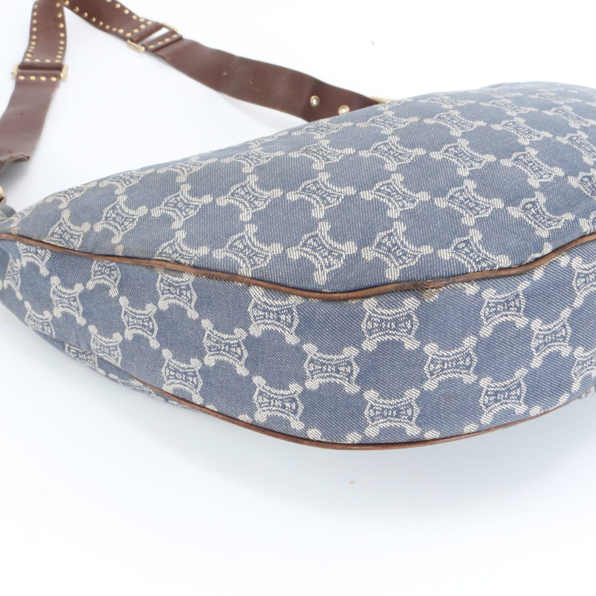 Celine Blue Leather Canvas Crossbody Bag Shoulder Bag (Pre-Owned)