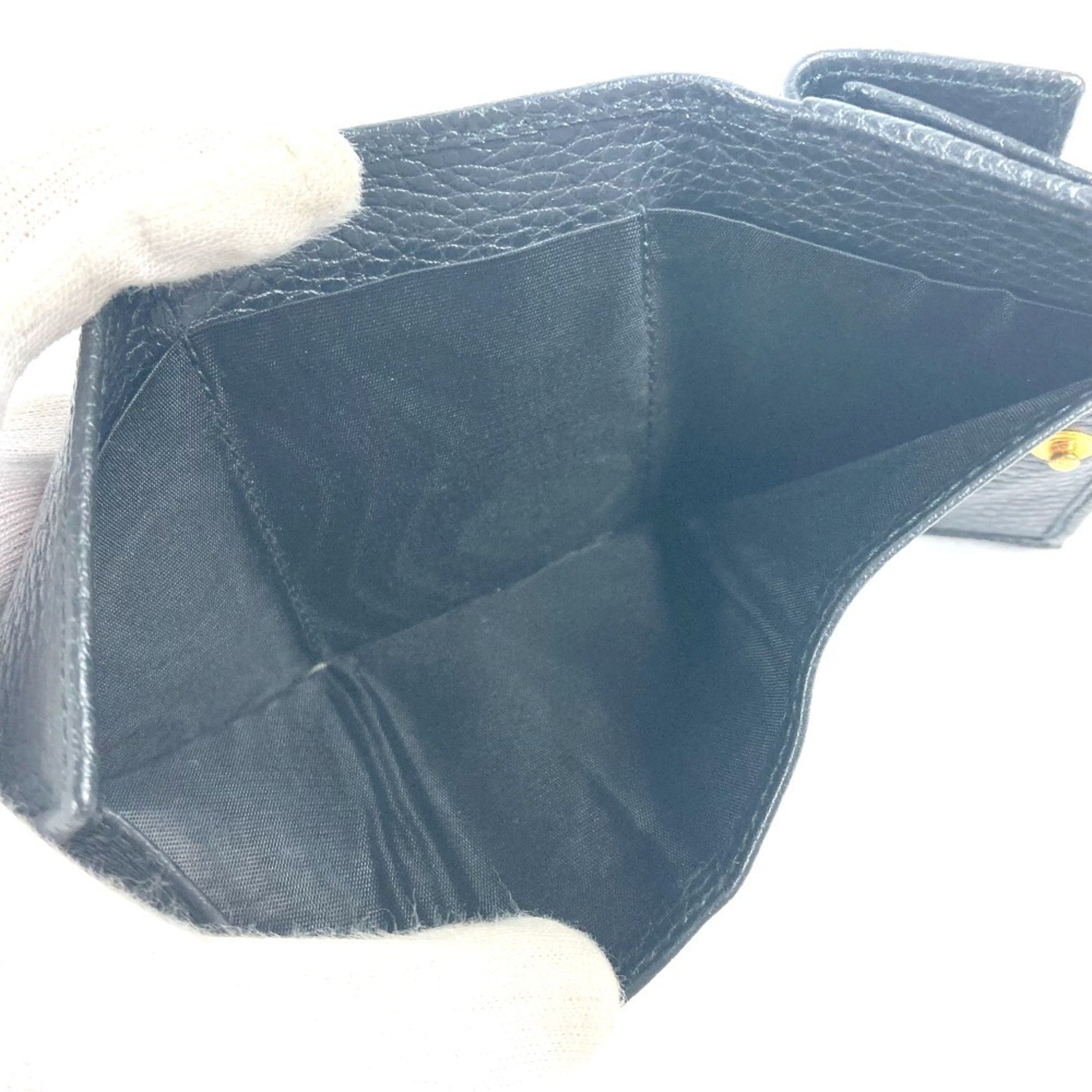 Gucci Gold Black Leather Wallet (Tri-Fold) (Pre-Owned)