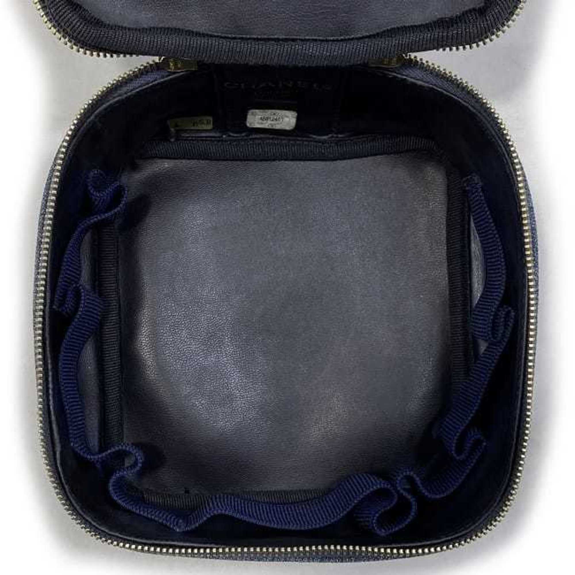 Chanel Denim Denim Leather Handbag Pouch Vanity Bag (Pre-Owned)