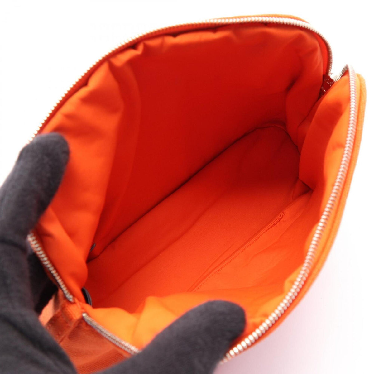 Hermes Feu Orange Canvas Leather Pouch (Pre-Owned)