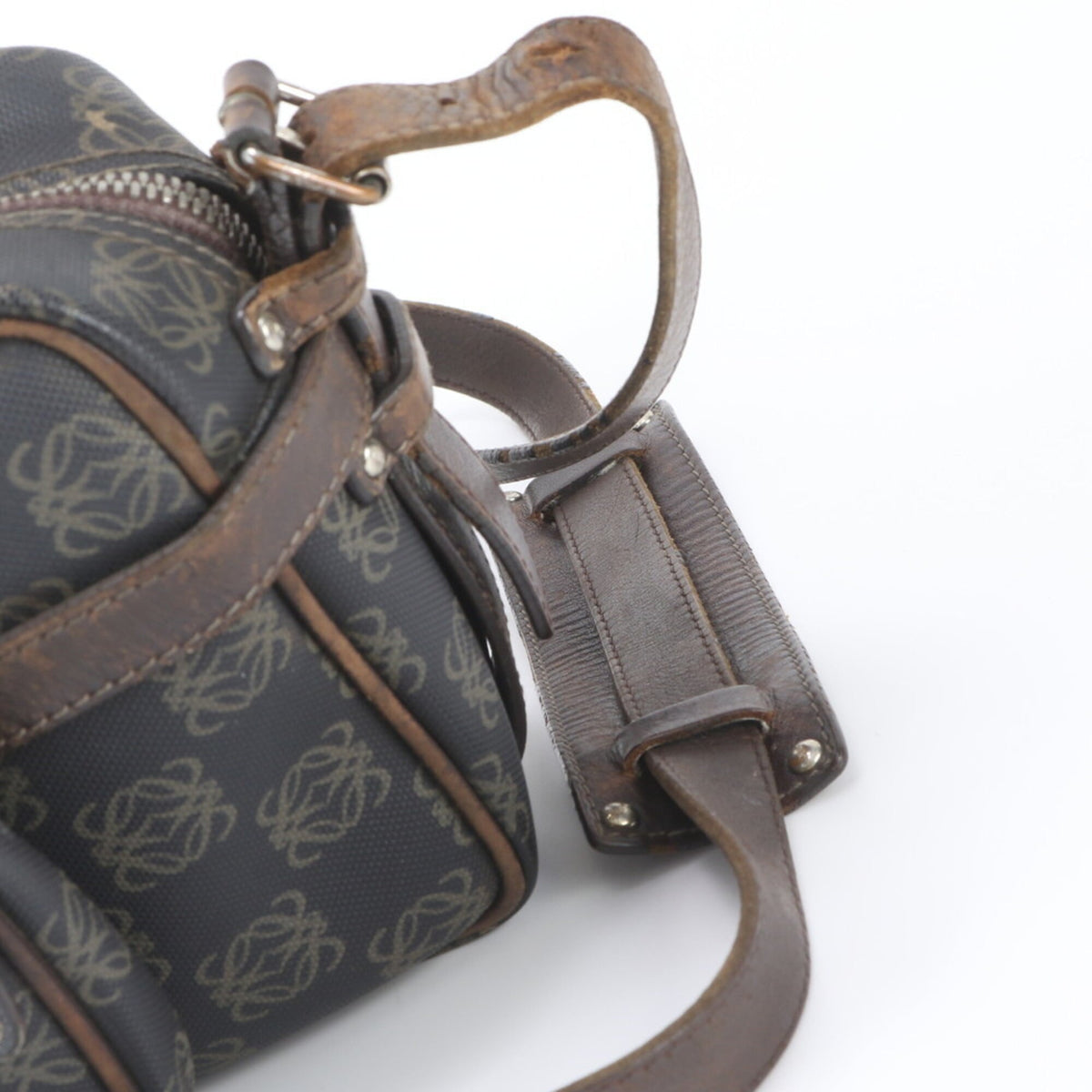 Loewe Black Leather Coated Canvas Crossbody Bag Handbag Shoulder Bag Tote Bag (Pre-Owned)