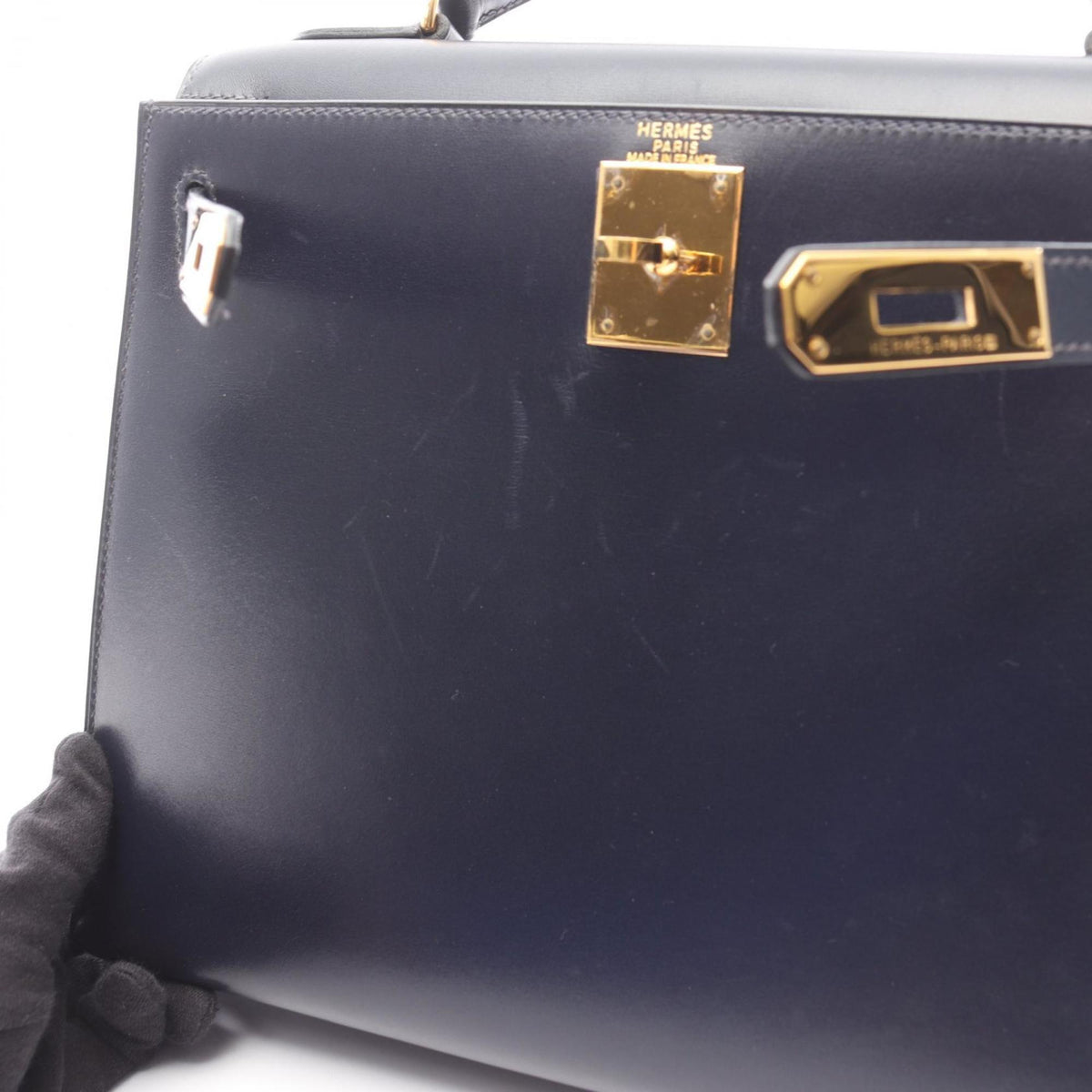 Hermes Blue Indigo Navy Box Calf Leather Handbag (Pre-Owned)