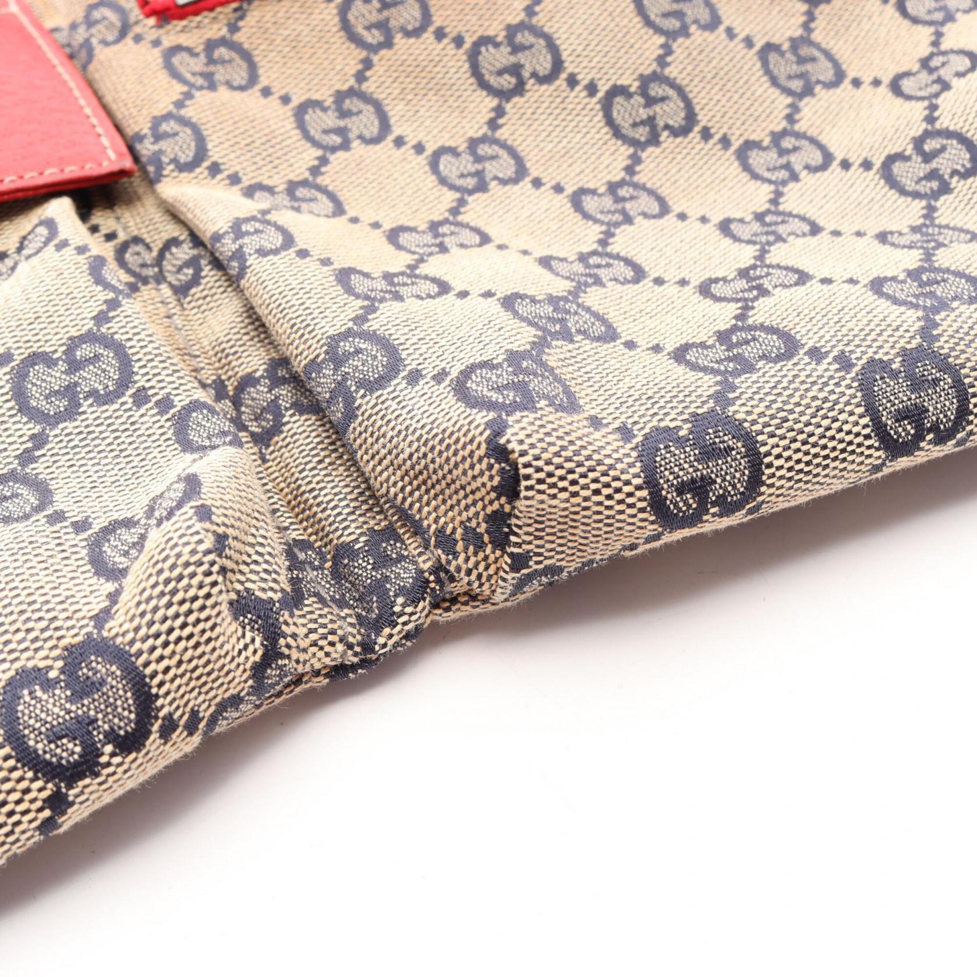 Gucci Beige Navy Red Color Canvas Leather Fanny Pack Handbag (Pre-Owned)