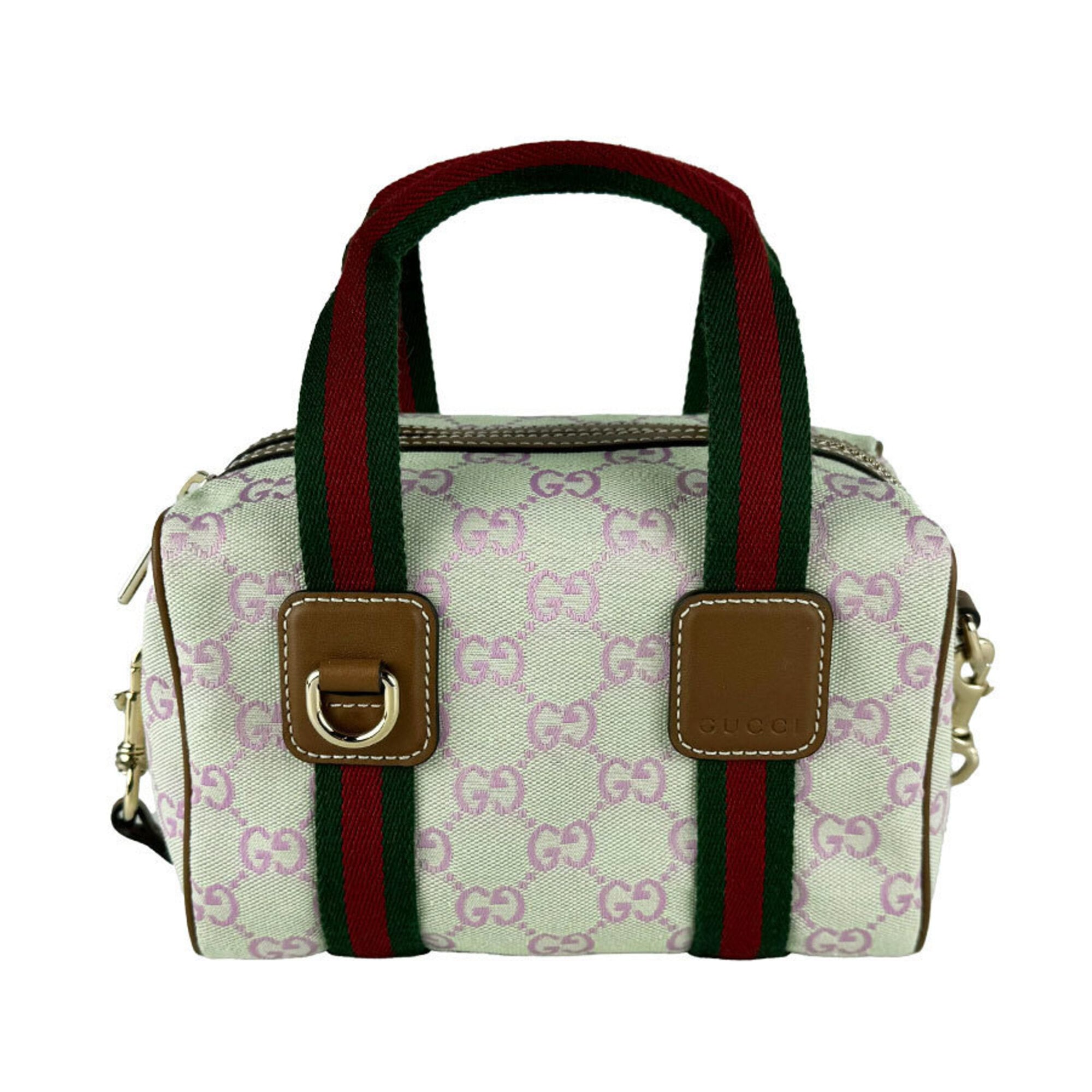 Gucci Brown Green Pink Canvas Leather Handbag Shoulder Bag (Pre-Owned)