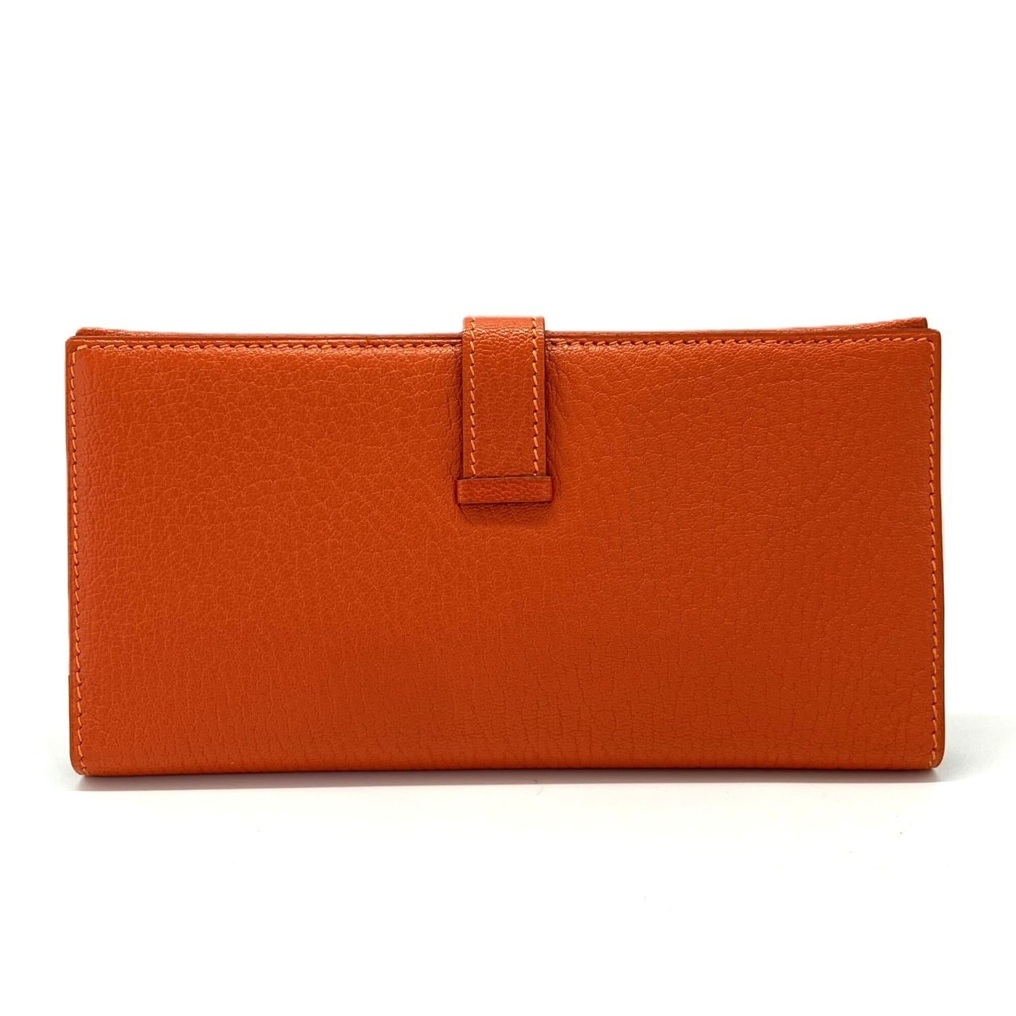 Hermes Bearn Orange Chevre Leather Long Wallet (Bi-Fold) (Pre-Owned)