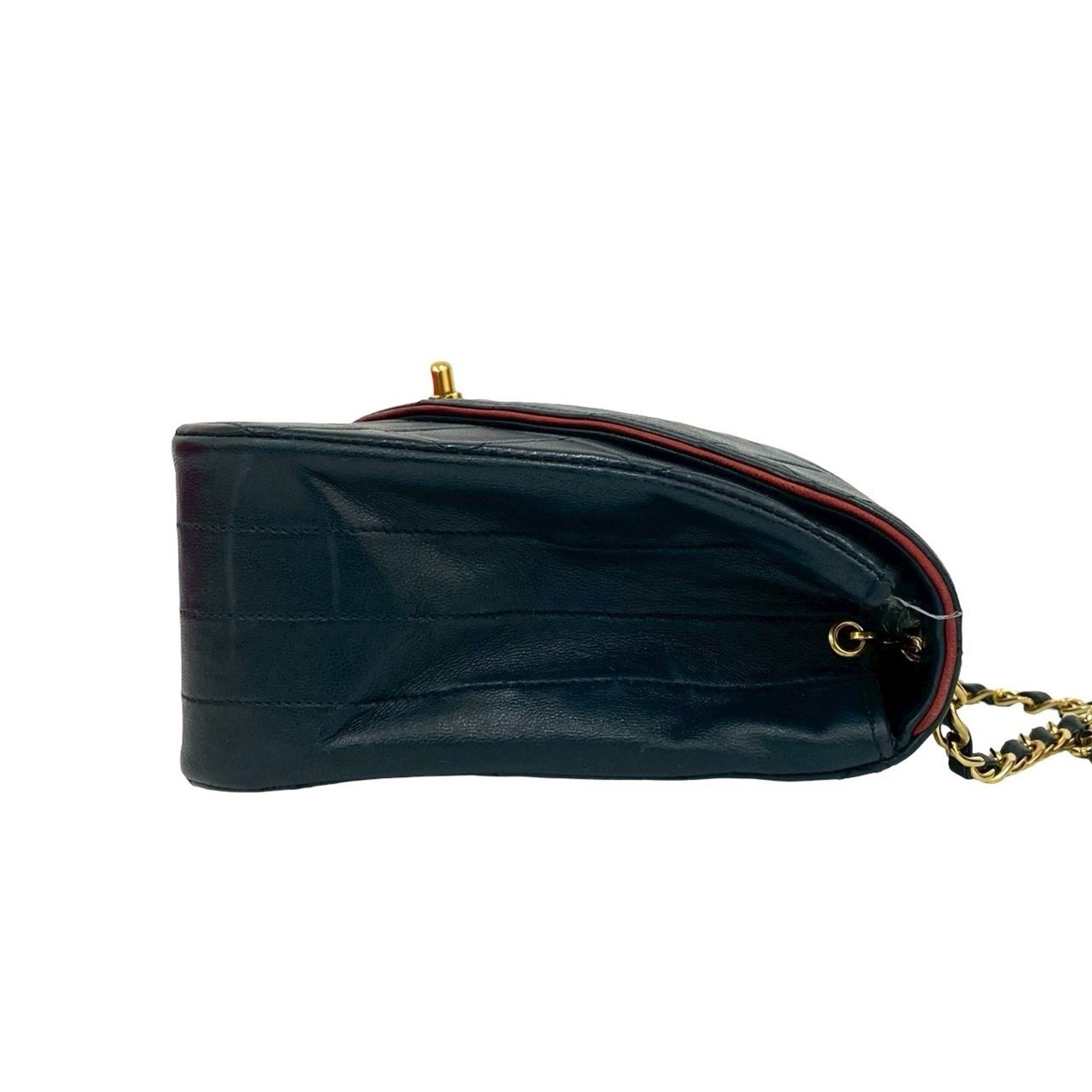 Chanel Navy Red Color Leather Shoulder Bag (Pre-Owned)