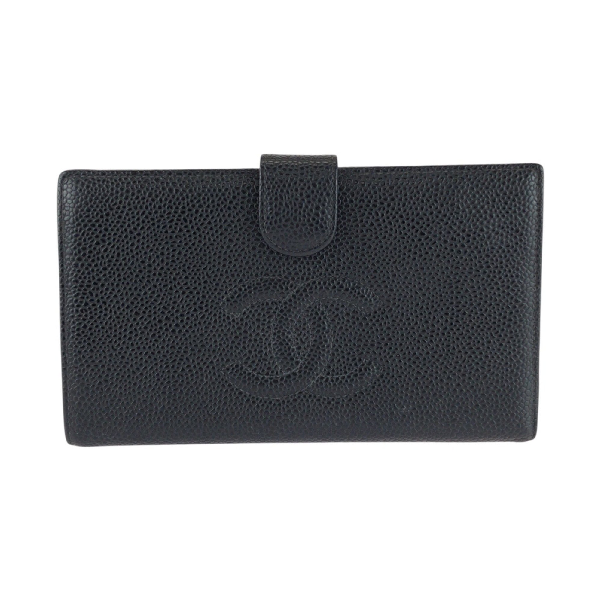 Chanel Black Leather Middle Wallet (Bi-Fold) (Pre-Owned)