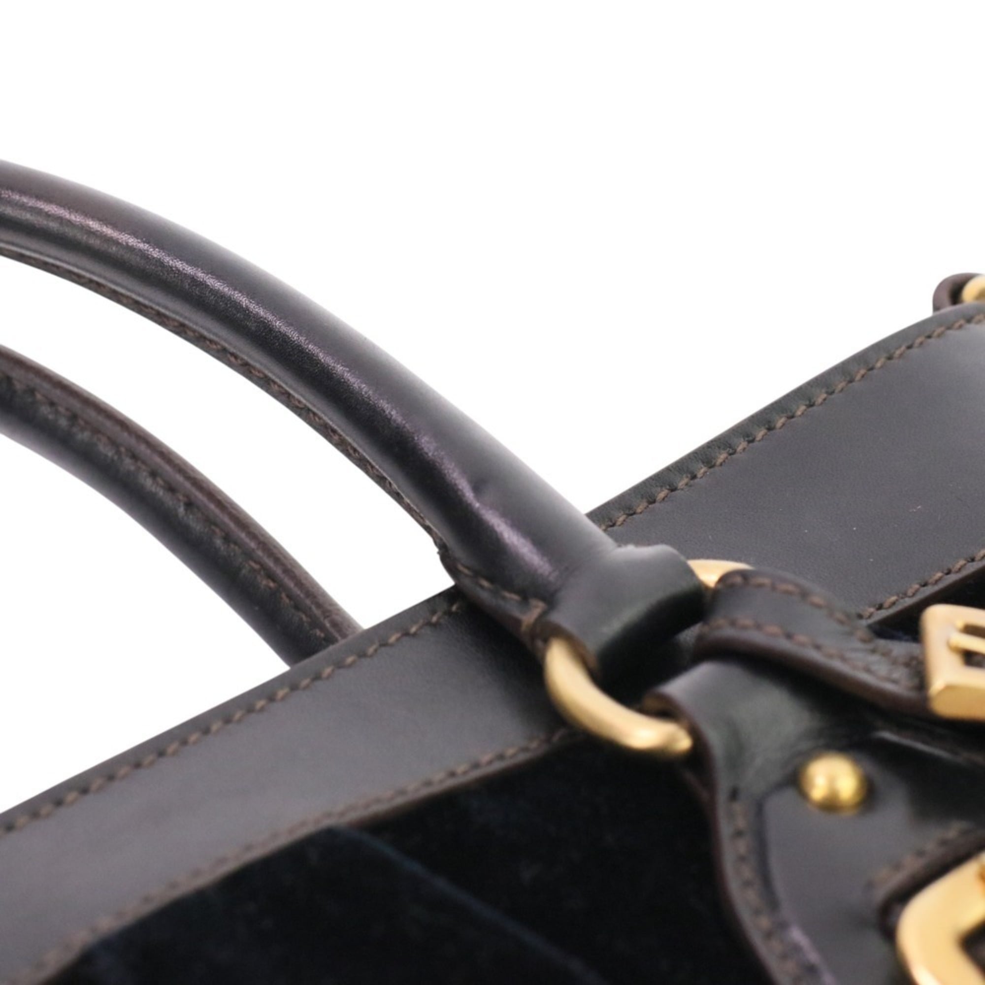 Prada Dark Brown Velvet Leather Handbag Shoulder Bag (Pre-Owned)