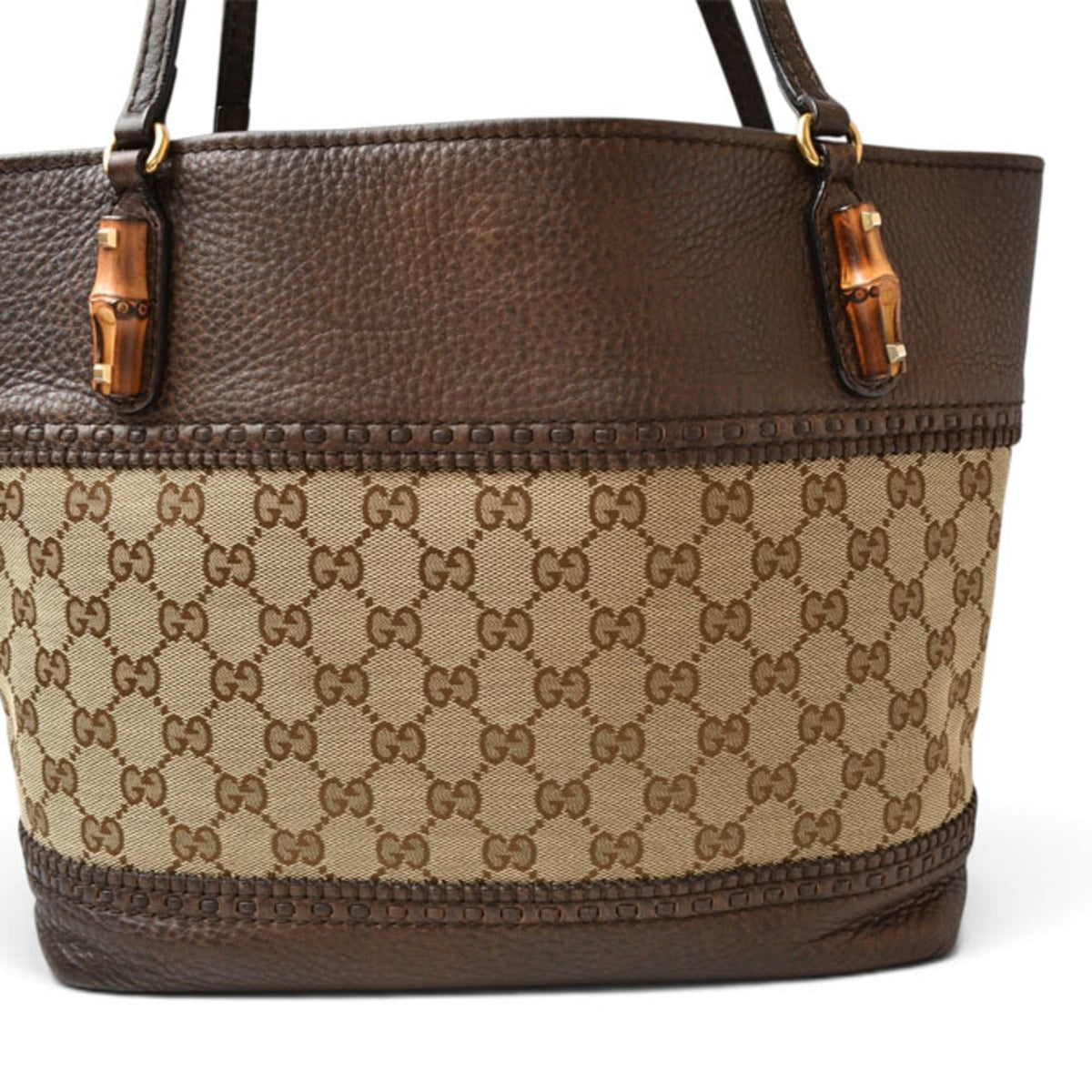 Gucci Beige Brown Gg Canvas Leather Tote Bag (Pre-Owned)
