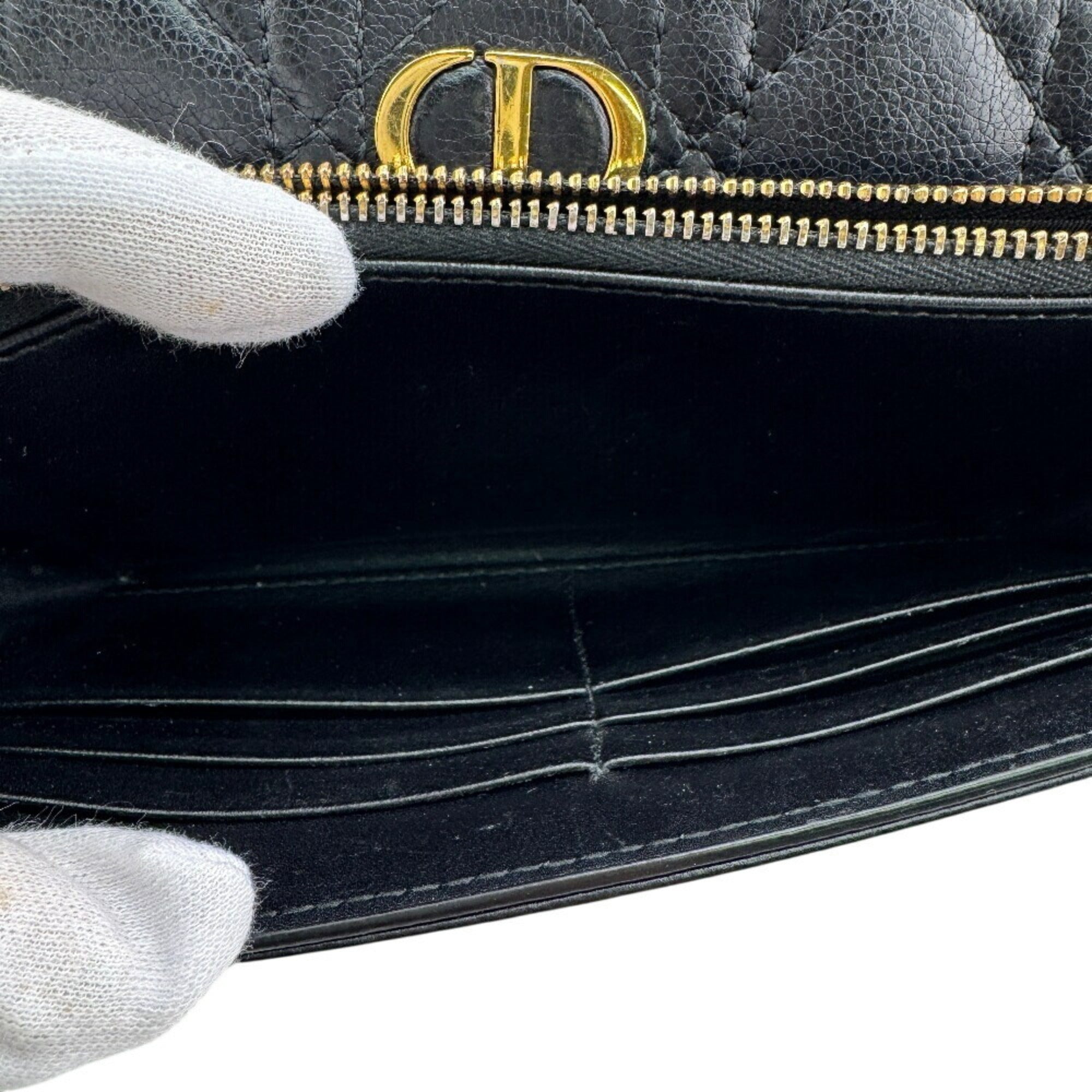 Christian Dior Black Leather Long Wallet (Tri-Fold) (Pre-Owned)