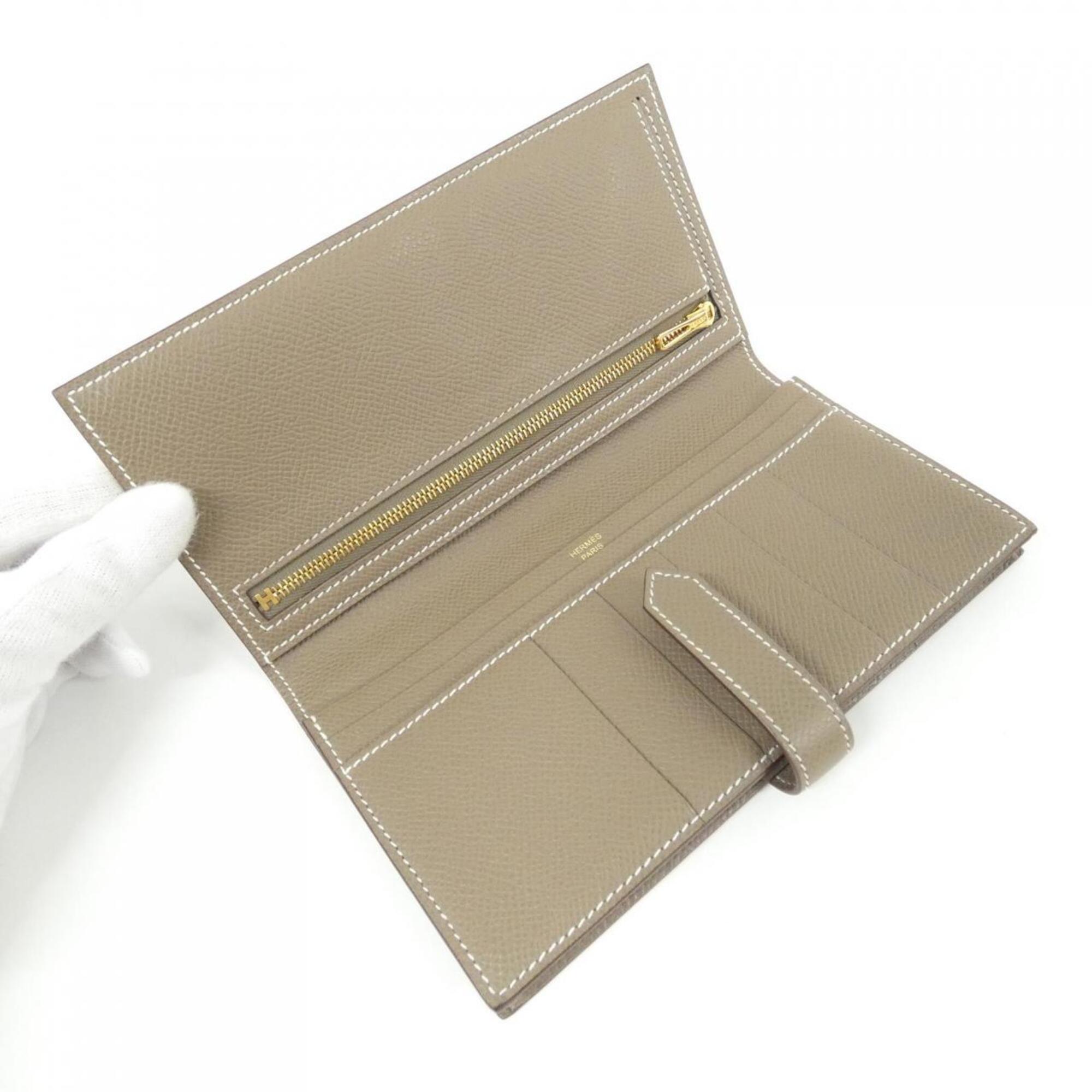 Hermes Bearn Etoupe Gray Soufre Epsom Leather Long Wallet (Bi-Fold) (Pre-Owned)