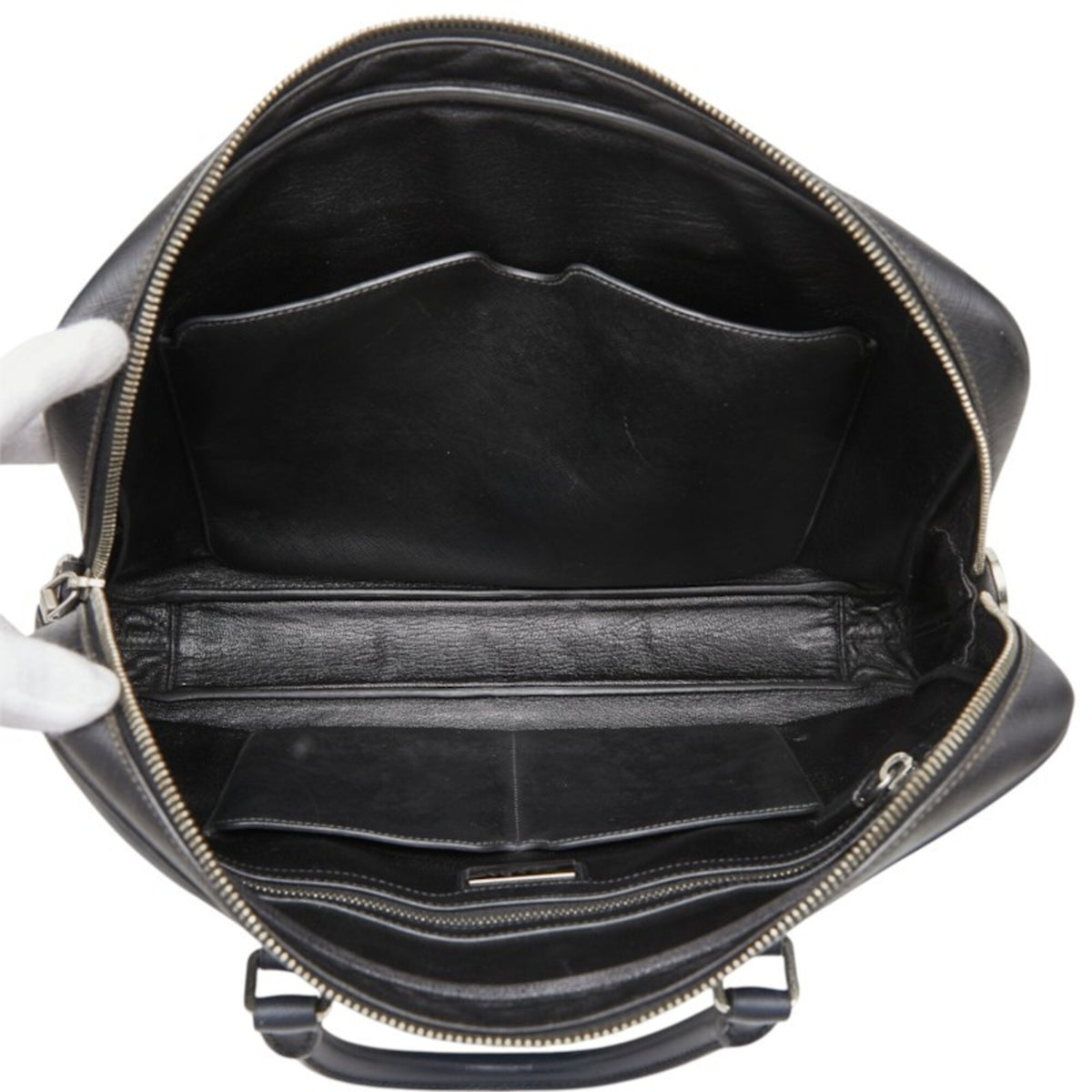 Prada Navy Black Leather Handbag (Pre-Owned)