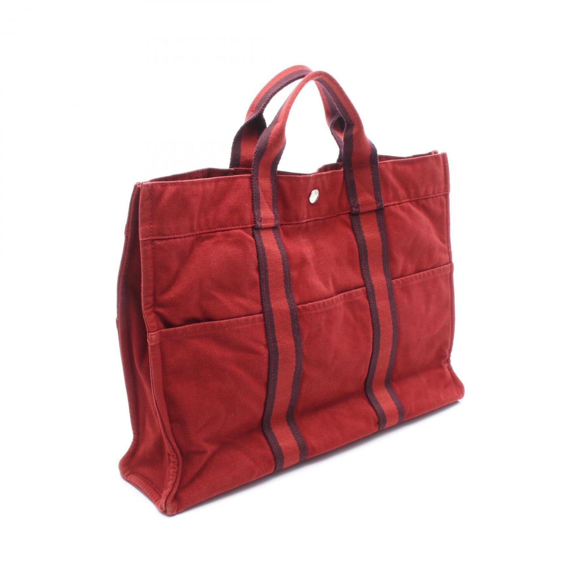 Hermes Bordeaux Red Color Canvas Handbag Tote Bag (Pre-Owned)