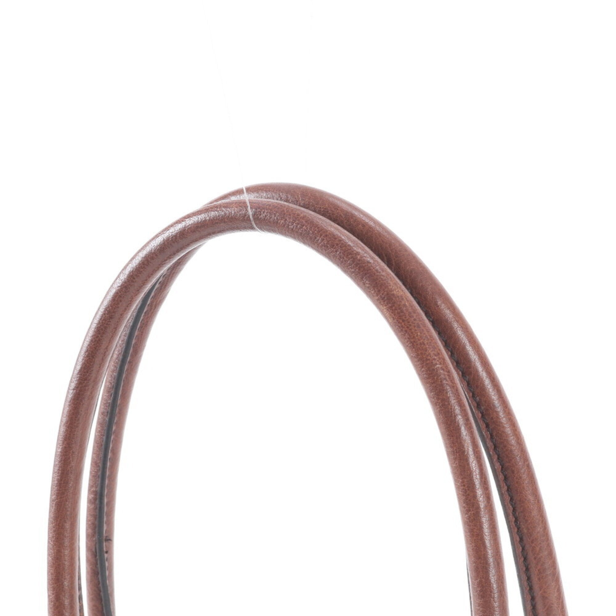 Gucci Brown Leather Canvas Handbag Tote Bag (Pre-Owned)