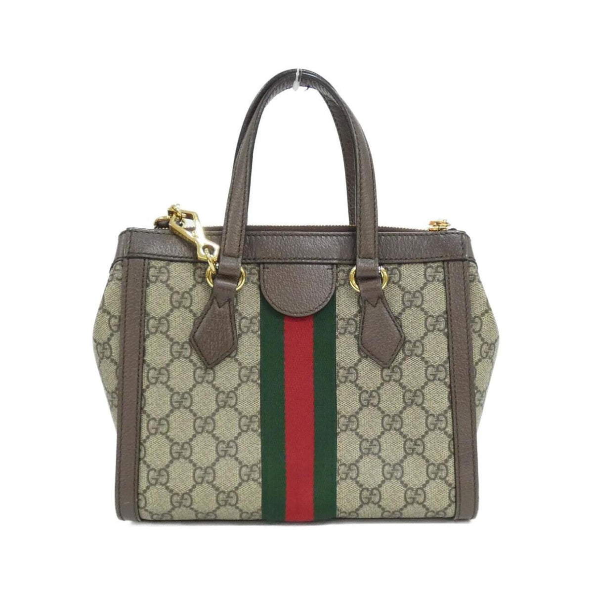 Gucci Beige Brown Gg Supreme Canvas Leather Handbag (Pre-Owned)