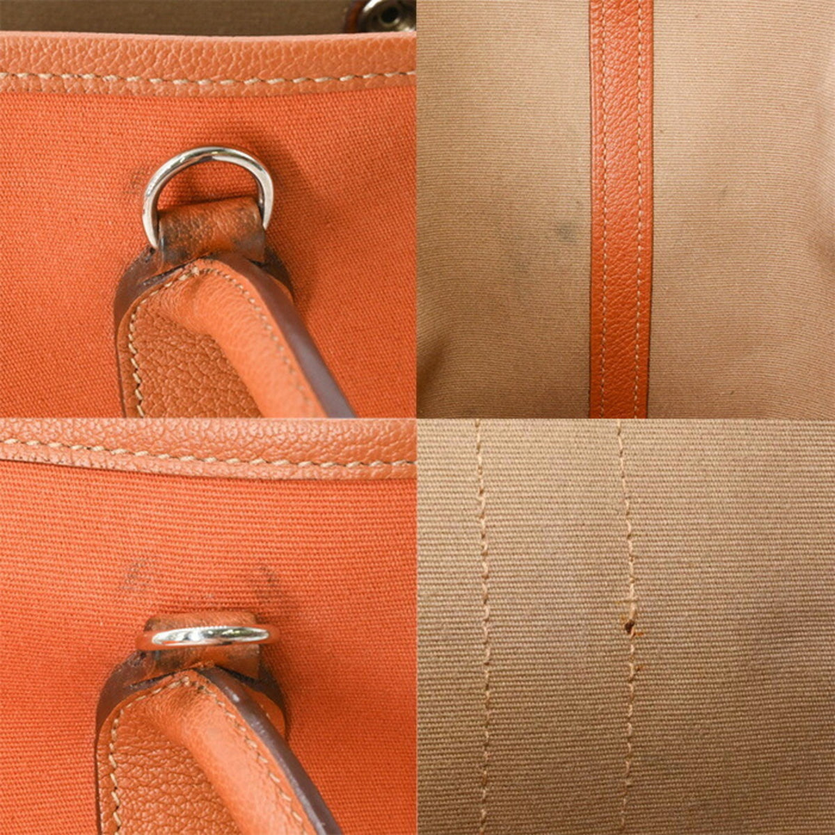 Hermes Garden Brown Orange Negonda Leather Canvas Handbag Tote Bag (Pre-Owned)