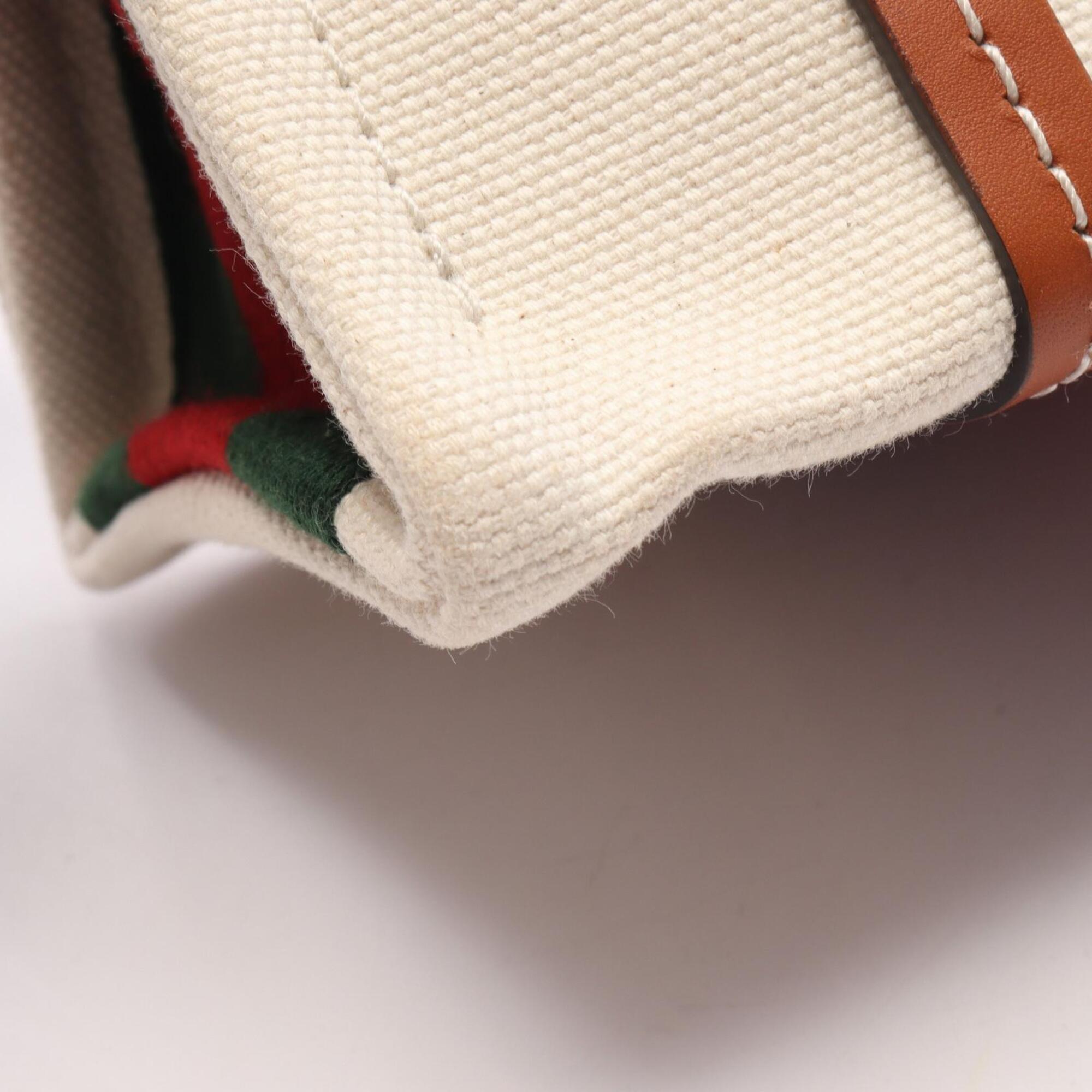 Gucci Brown Multi-Color White Canvas Leather Handbag Tote Bag (Pre-Owned)