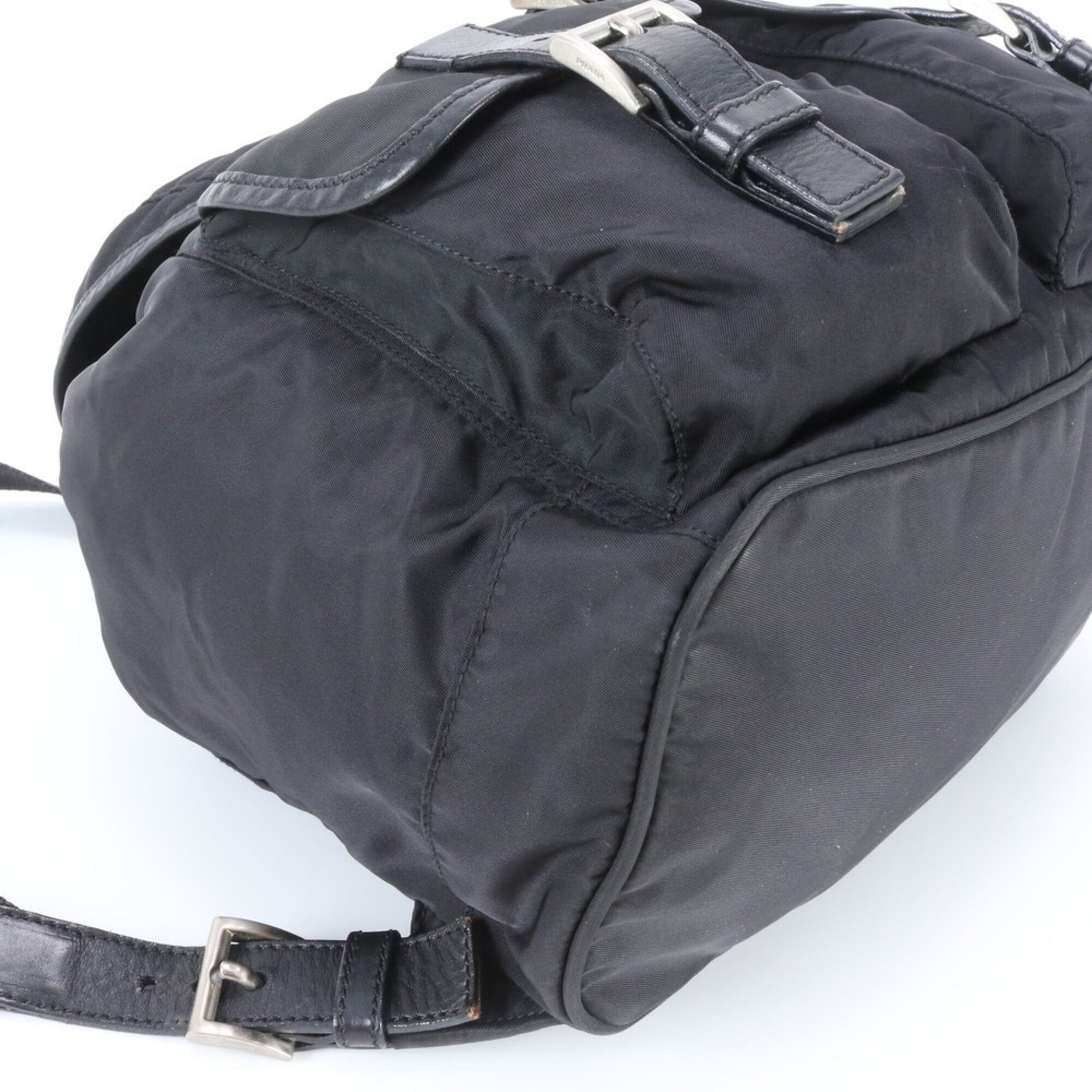 Prada Black Nylon Leather Backpack Handbag (Pre-Owned)