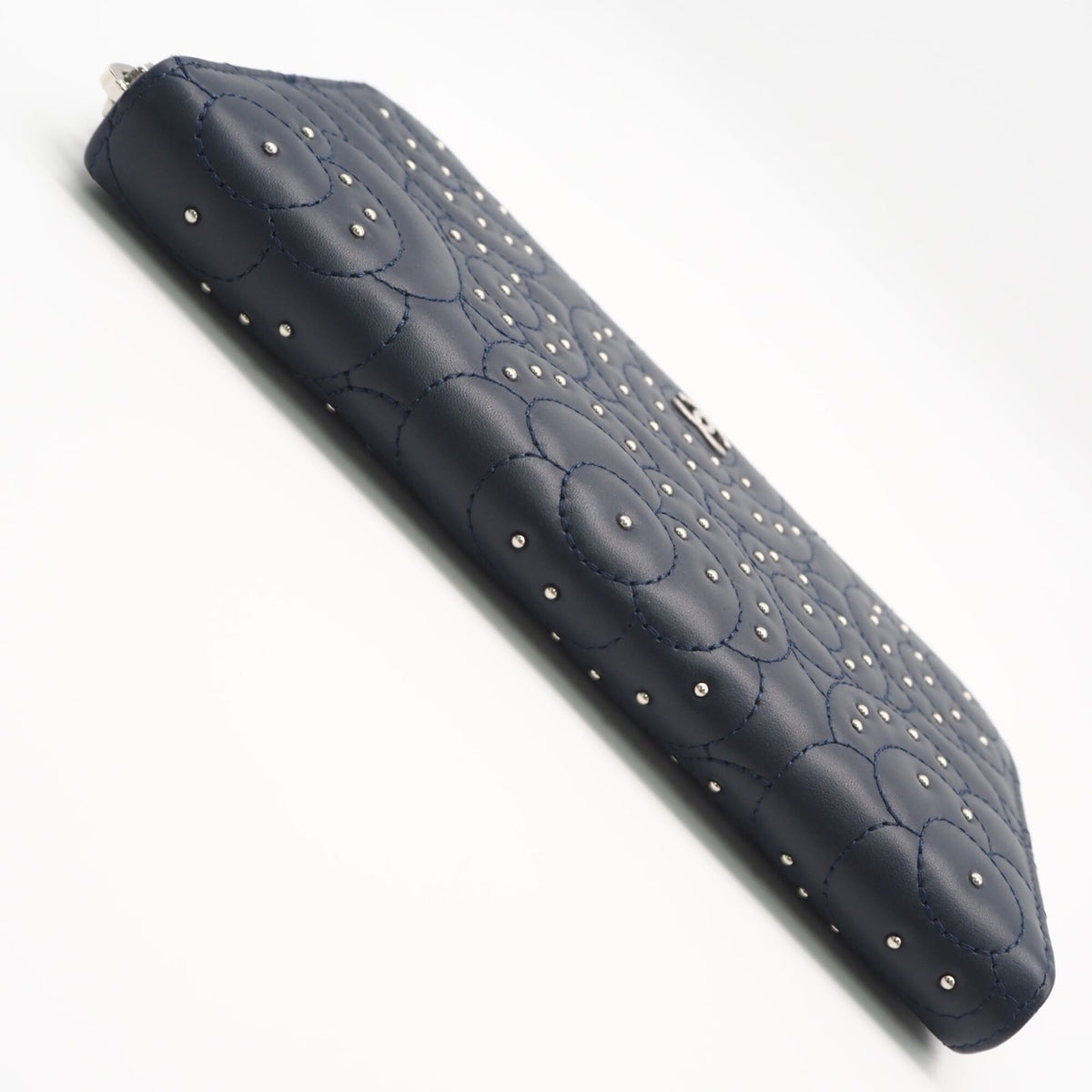 Chanel Camellia Navy Leather Long Wallet (Bi-Fold) (Pre-Owned)