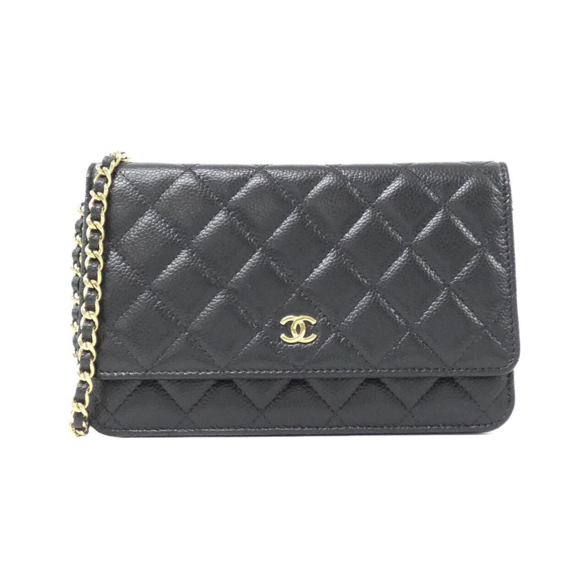 Chanel Black Bordeaux Grained Calfskin Chain/Shoulder Wallet (Pre-Owned)