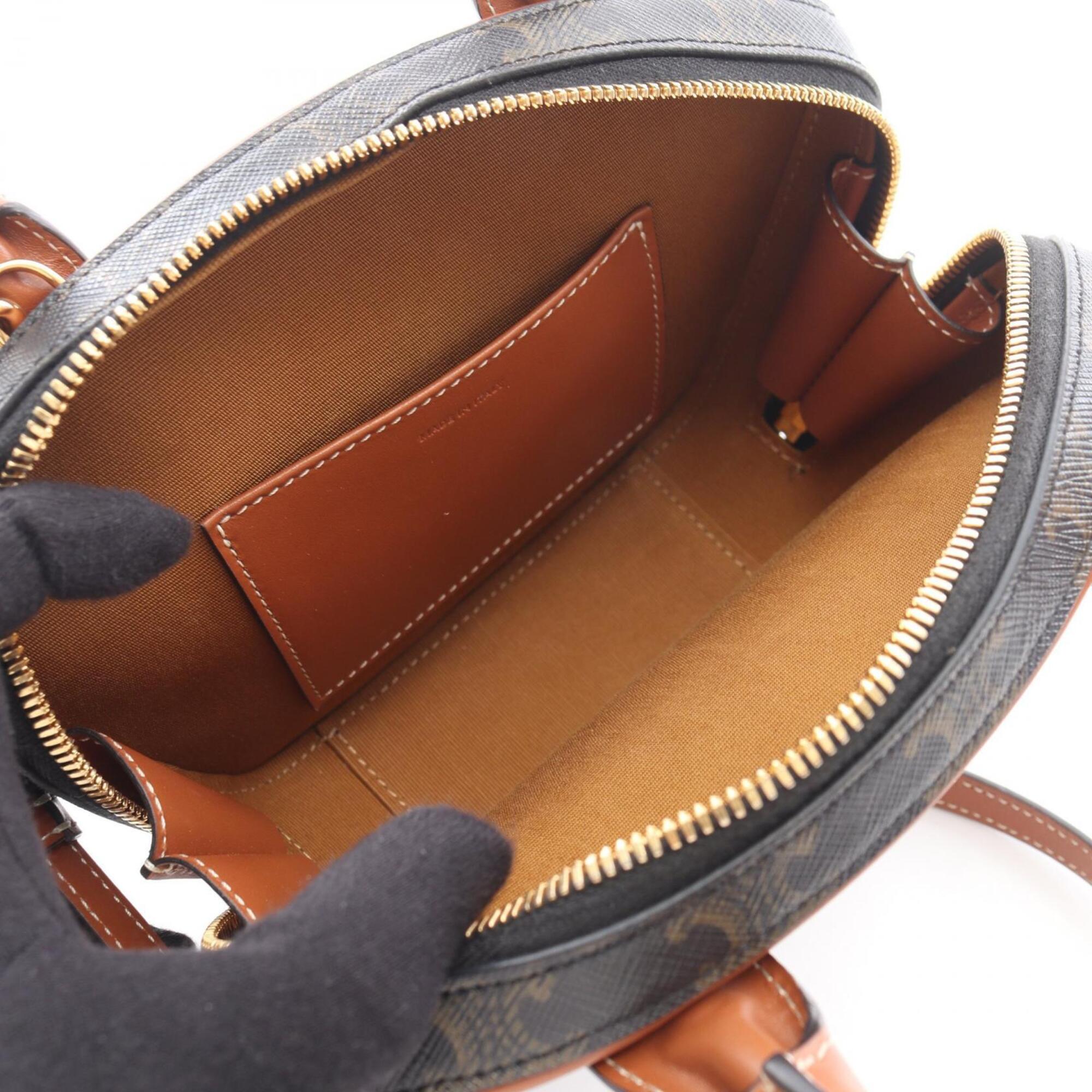 Celine Black Brown Coated Canvas Leather Handbag (Pre-Owned)