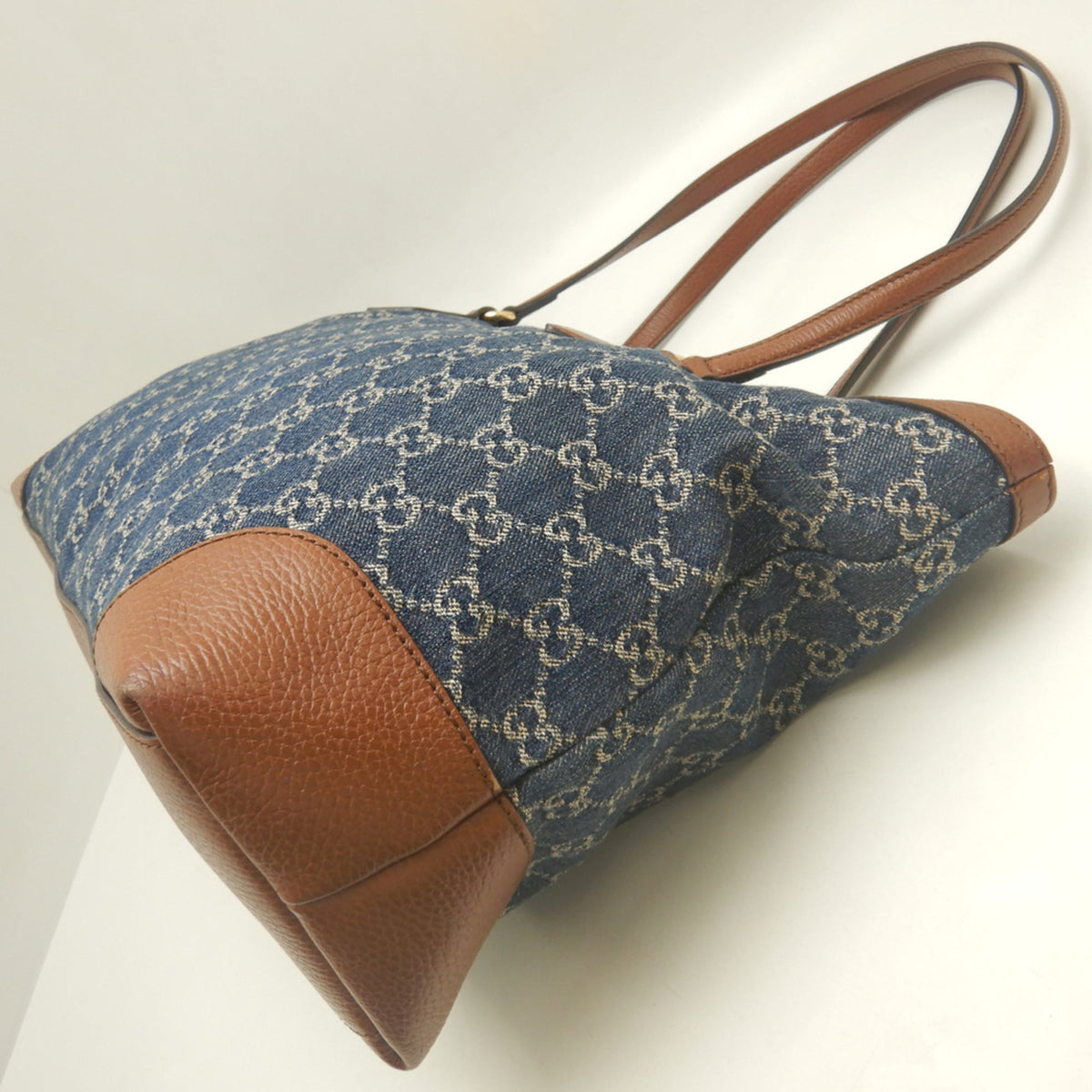 Gucci Ophidia Blue Brown Denim Leather Tote Bag (Pre-Owned)