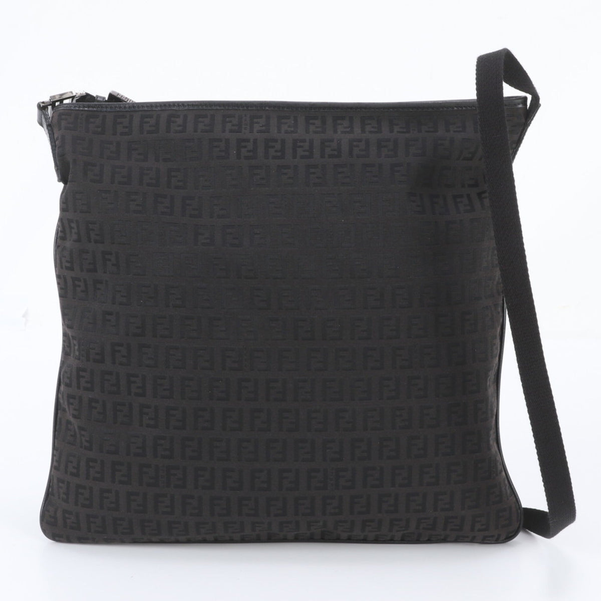 Fendi Black Leather Canvas Messenger Bag Shoulder Bag Tote Bag (Pre-Owned)