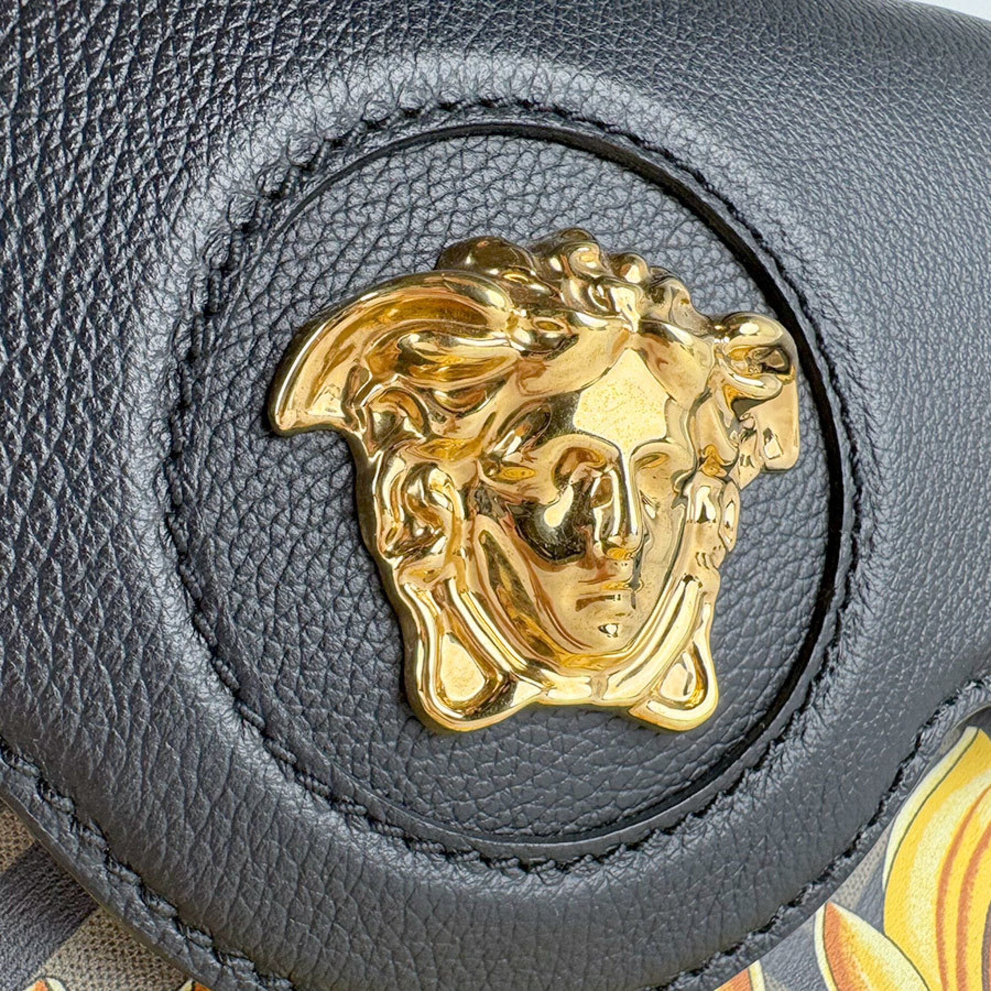 Versace Black Brown Gold Pvc Leather Handbag Shoulder Bag (Pre-Owned)