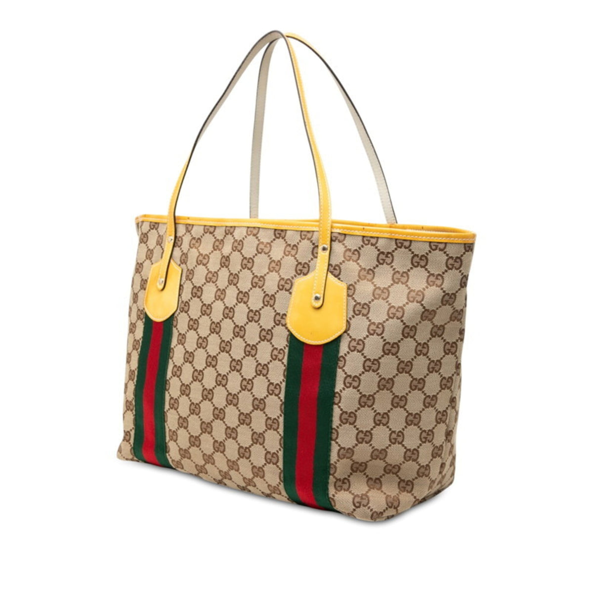 Gucci Beige Brown Canvas Leather Shoulder Bag Tote Bag (Pre-Owned)
