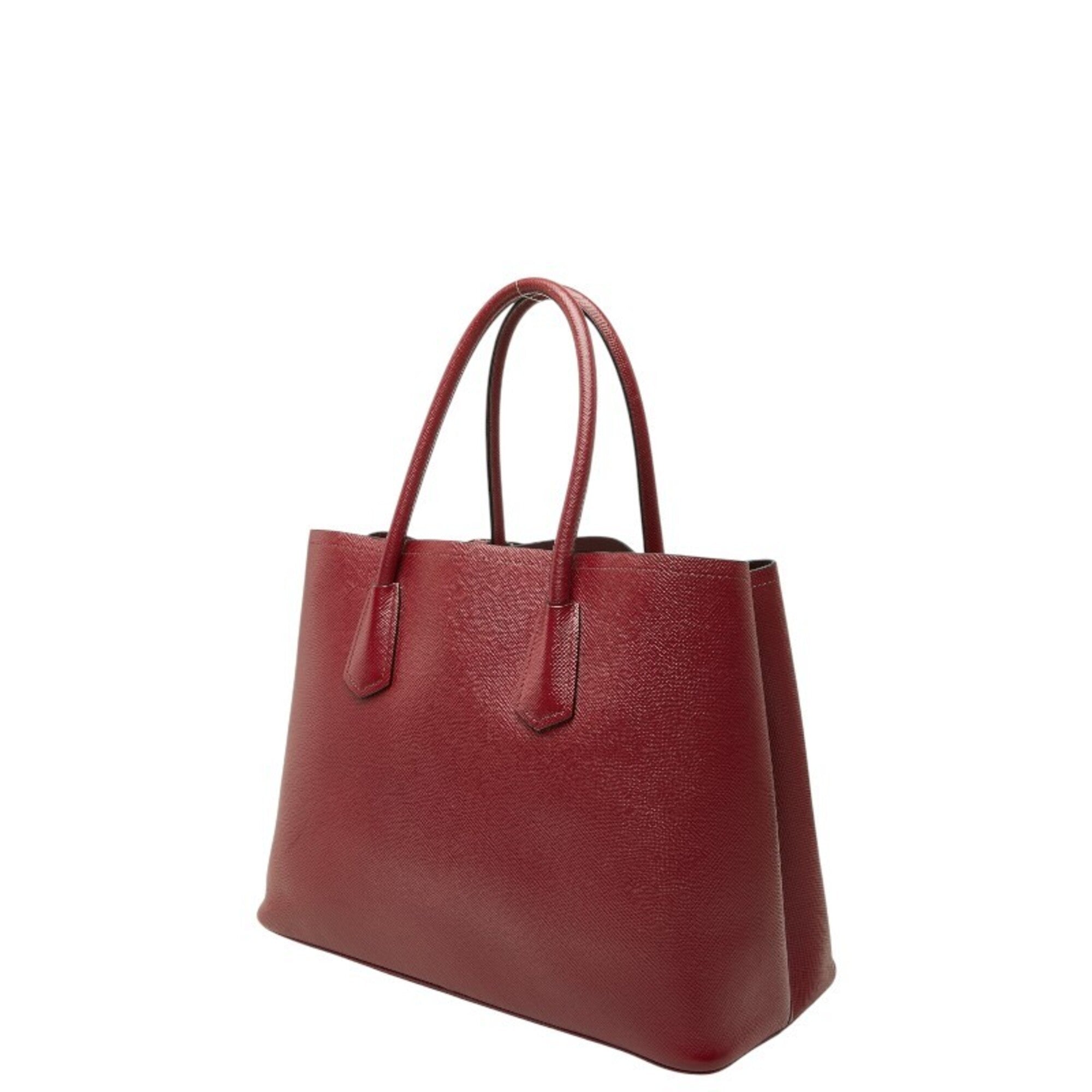 Prada Red Color Wine Leather Handbag Tote Bag (Pre-Owned)