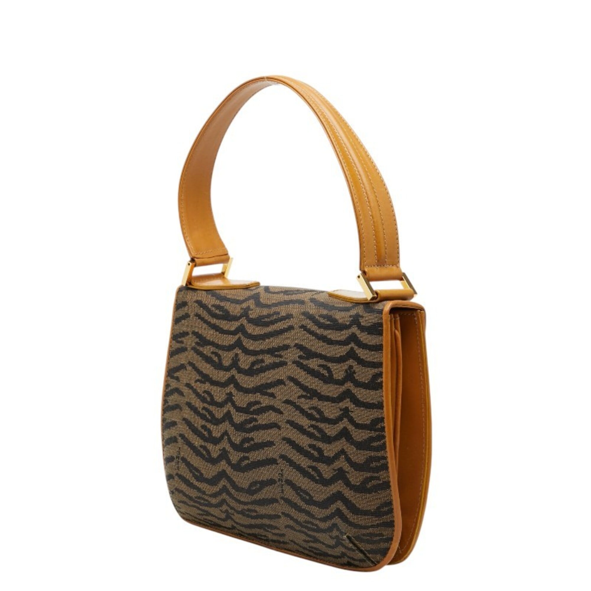 Fendi Black Brown Canvas Leather Handbag (Pre-Owned)