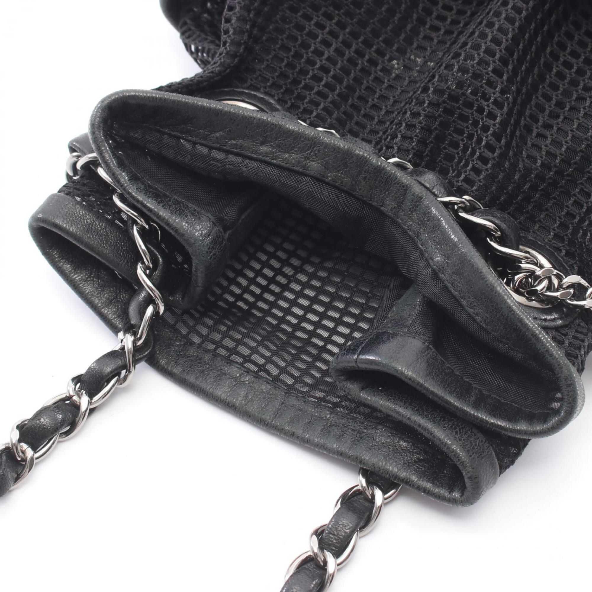 Chanel Black Leather Mesh Handbag Shoulder Bag (Pre-Owned)