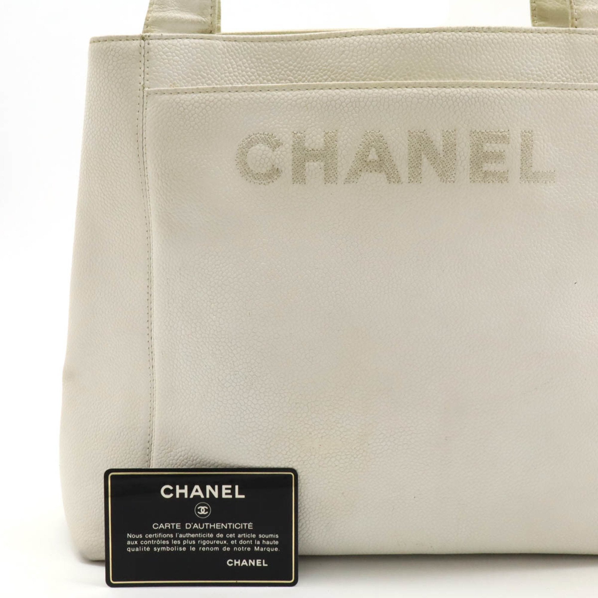 Chanel Caviar Skin Off-White Caviar Leather Shoulder Bag Tote Bag (Pre-Owned)