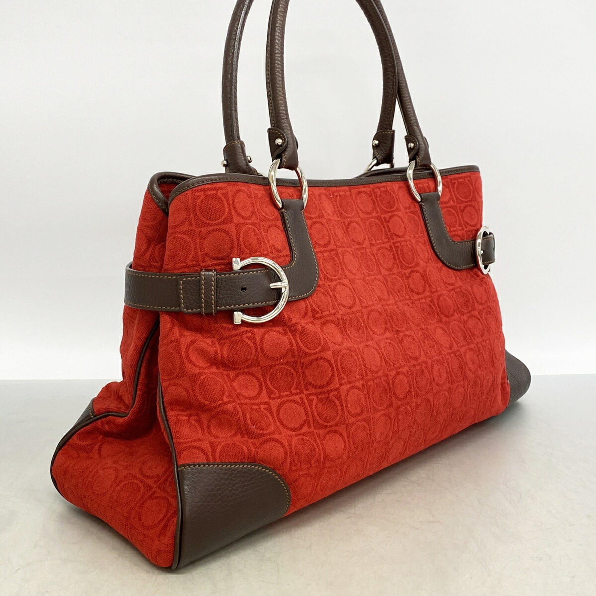 Salvatore Ferragamo Brown Red Color Suede Tote Bag (Pre-Owned)