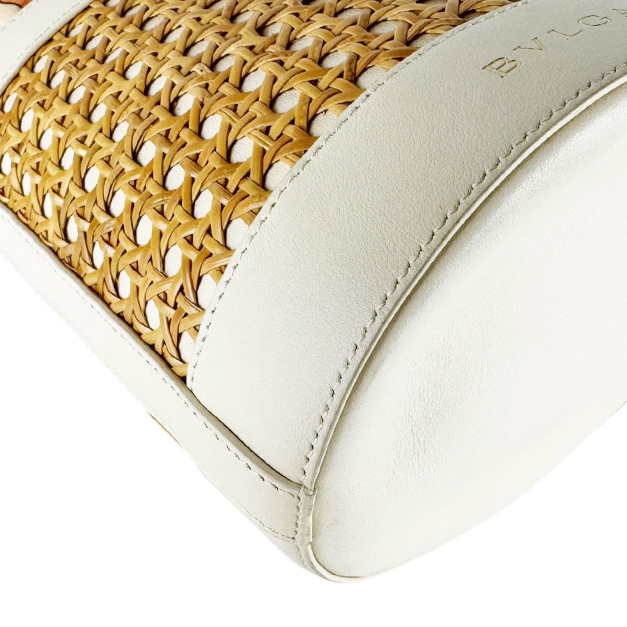 Bvlgari Ivory Orange Pink Straw Leather Shoulder Bag (Pre-Owned)