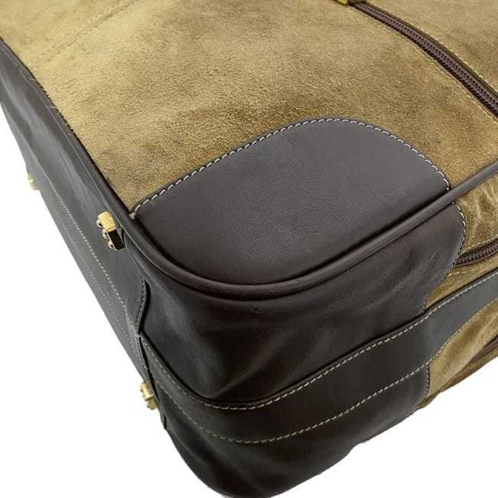 Loewe Beige Brown Suede Leather Boston Bag Handbag (Pre-Owned)