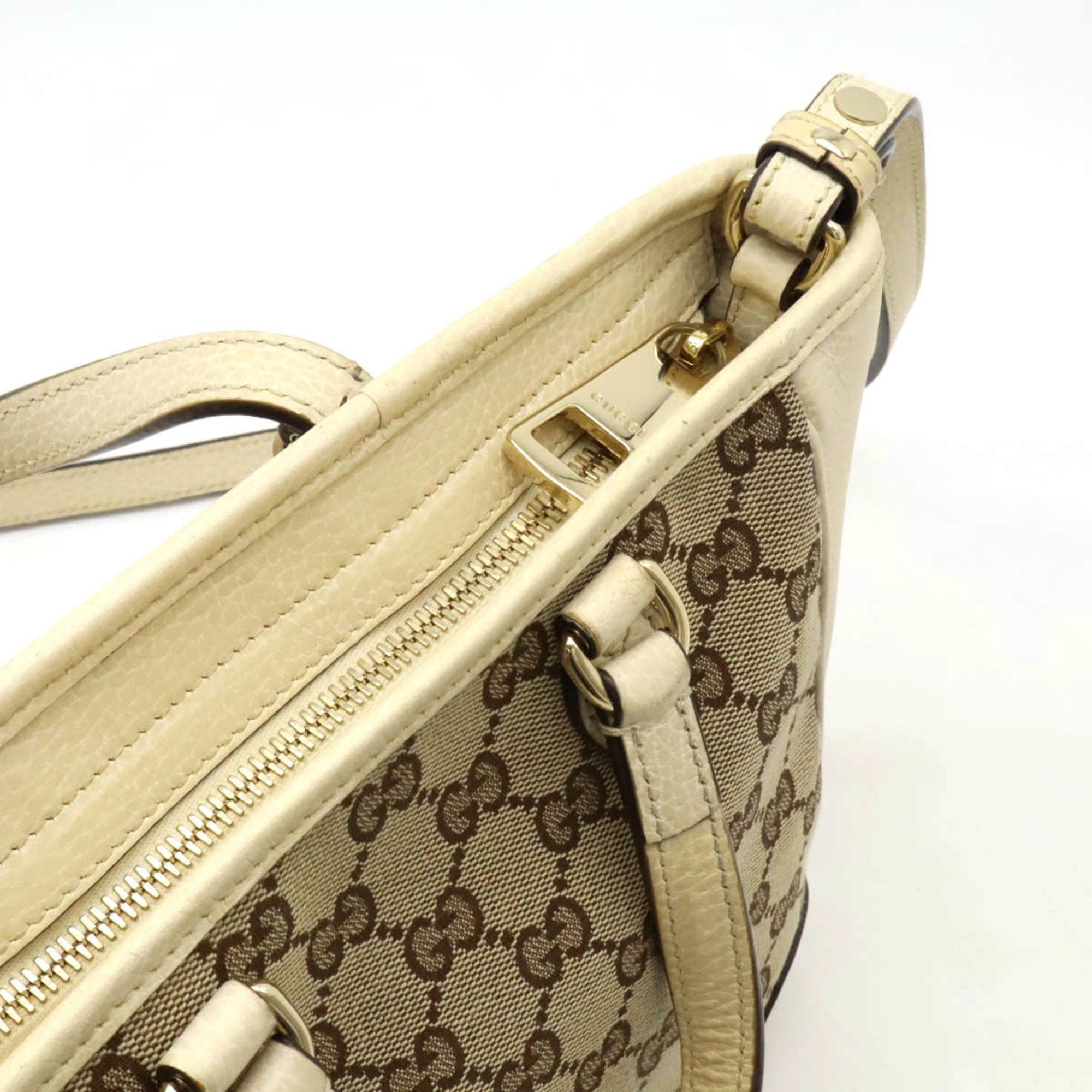 Gucci Beige Khaki Canvas Leather Handbag Shoulder Bag (Pre-Owned)
